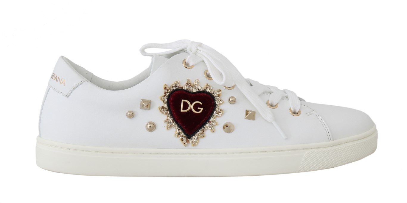Thumbnail - Dolce & Gabbana Weiße Leder Gold Rote Herz Sneakers