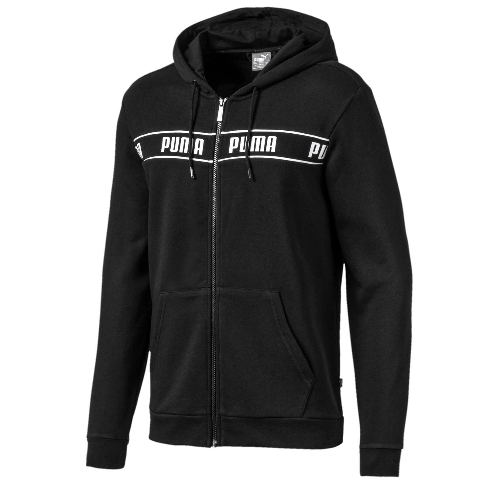 Thumbnail - Puma Herren verstärkte Hoodie Zip Up Logo Track Jacke Schwarz 580439 01