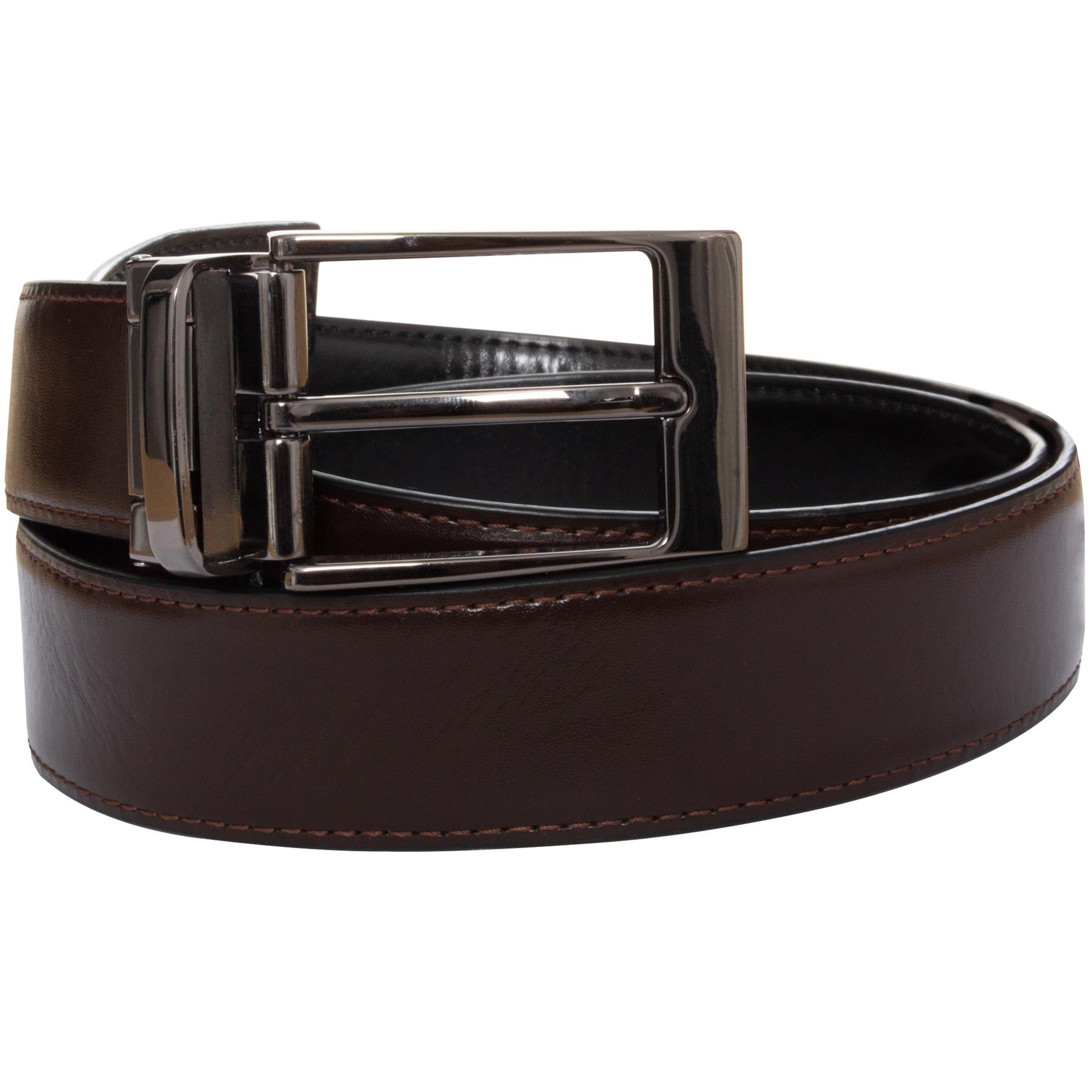 Kruze By Enzo Mens Black / Brown Reversible Leather Belt Stainless Steel - Size 3XL