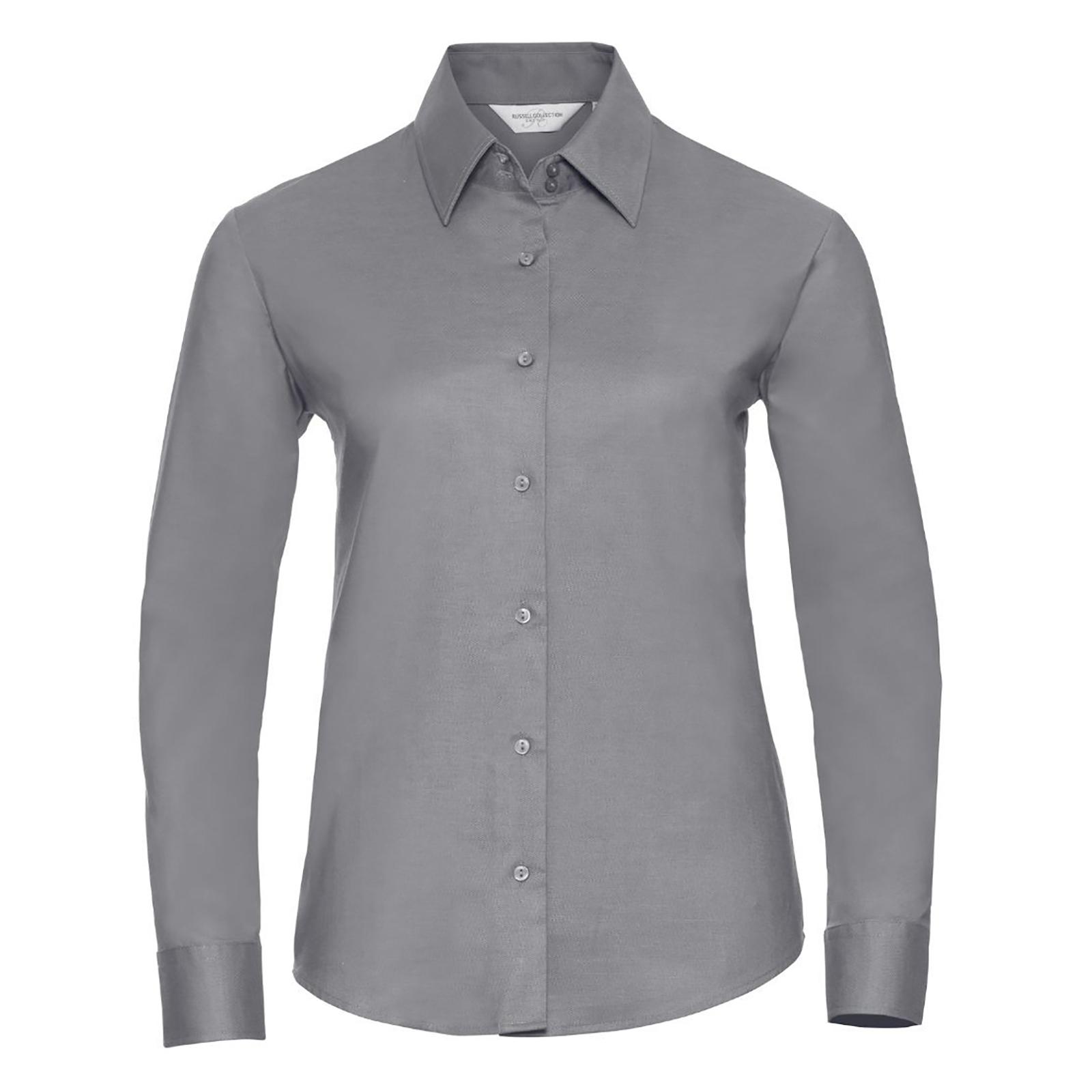 Russell Collection Ladies/Womens långärmad Oxford-skjorta med lätt skötsel (Silver)