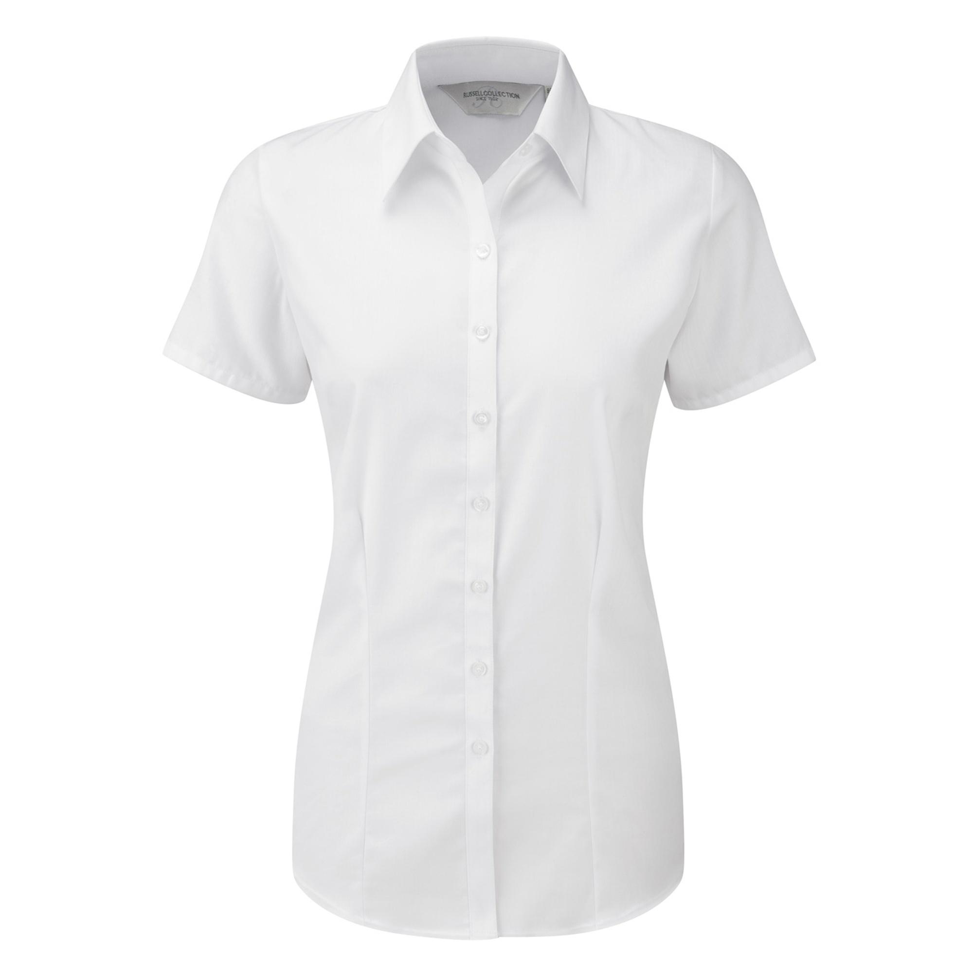 Russell Damen Bluse / Hemd mit dezentem Fischgrätenmuster, kurzärmlig (Weiß)