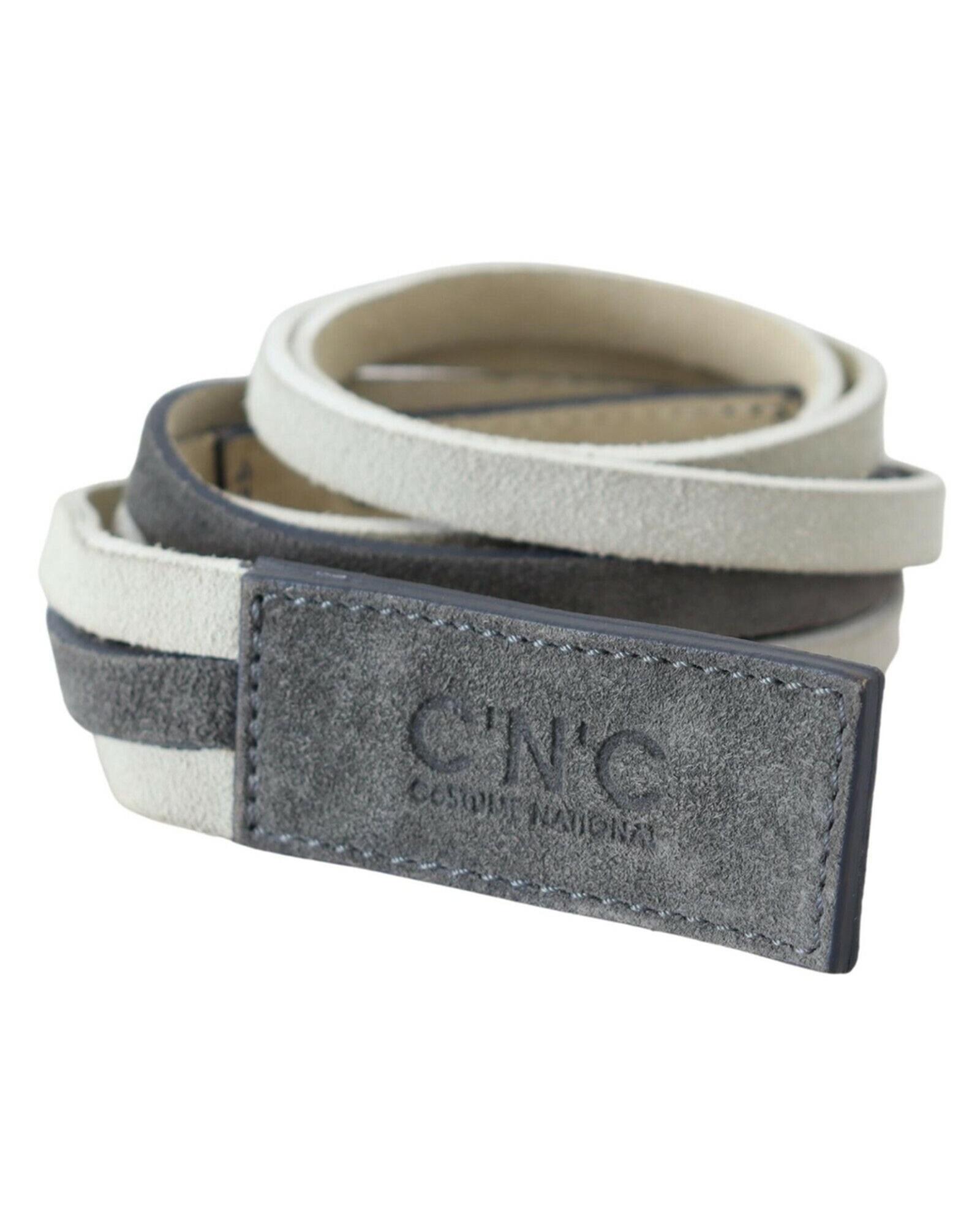 Costume National Womens CNC Leather Fashion Belt with Velvet Logo Design - White - Size 90 cm