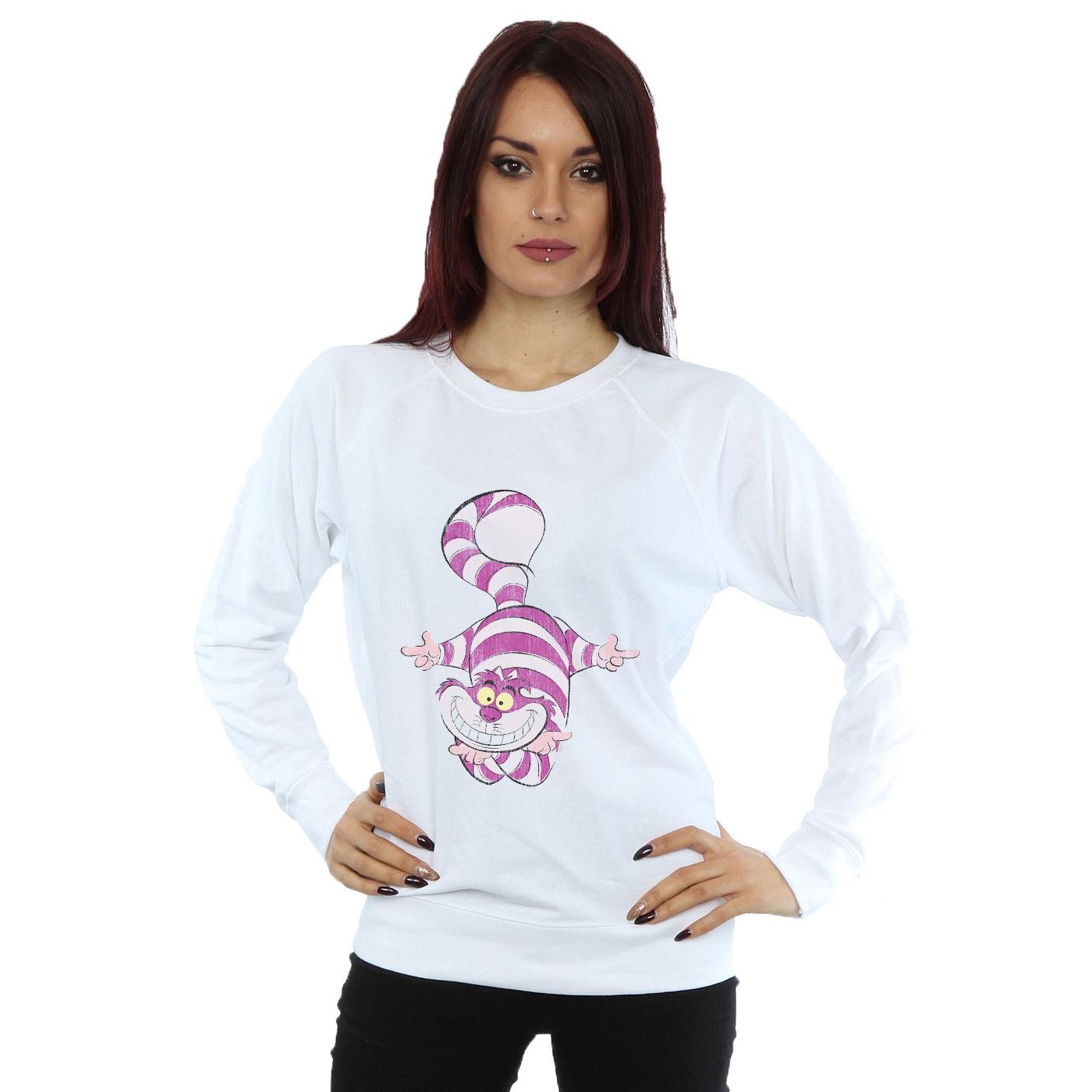 Disney Womens/Ladies Alice In Wonderland Cheshire Cat Upside Down Sweatshirt (White) dam – bild 2