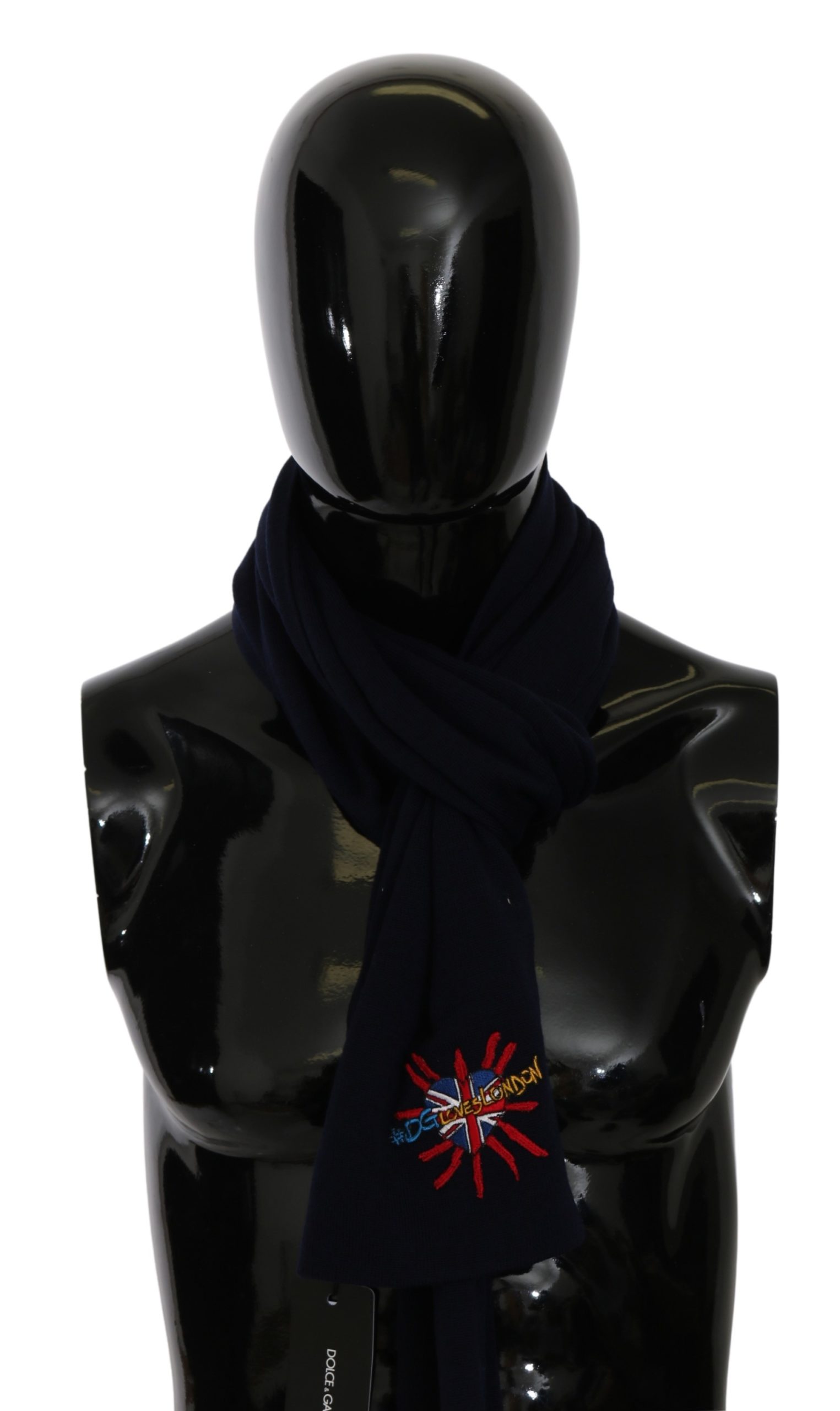 Thumbnail - Dolce & Gabbana Men's Blue #DGLovesLondon Wrap Shawl Wool Scarf (Echarpe en laine)