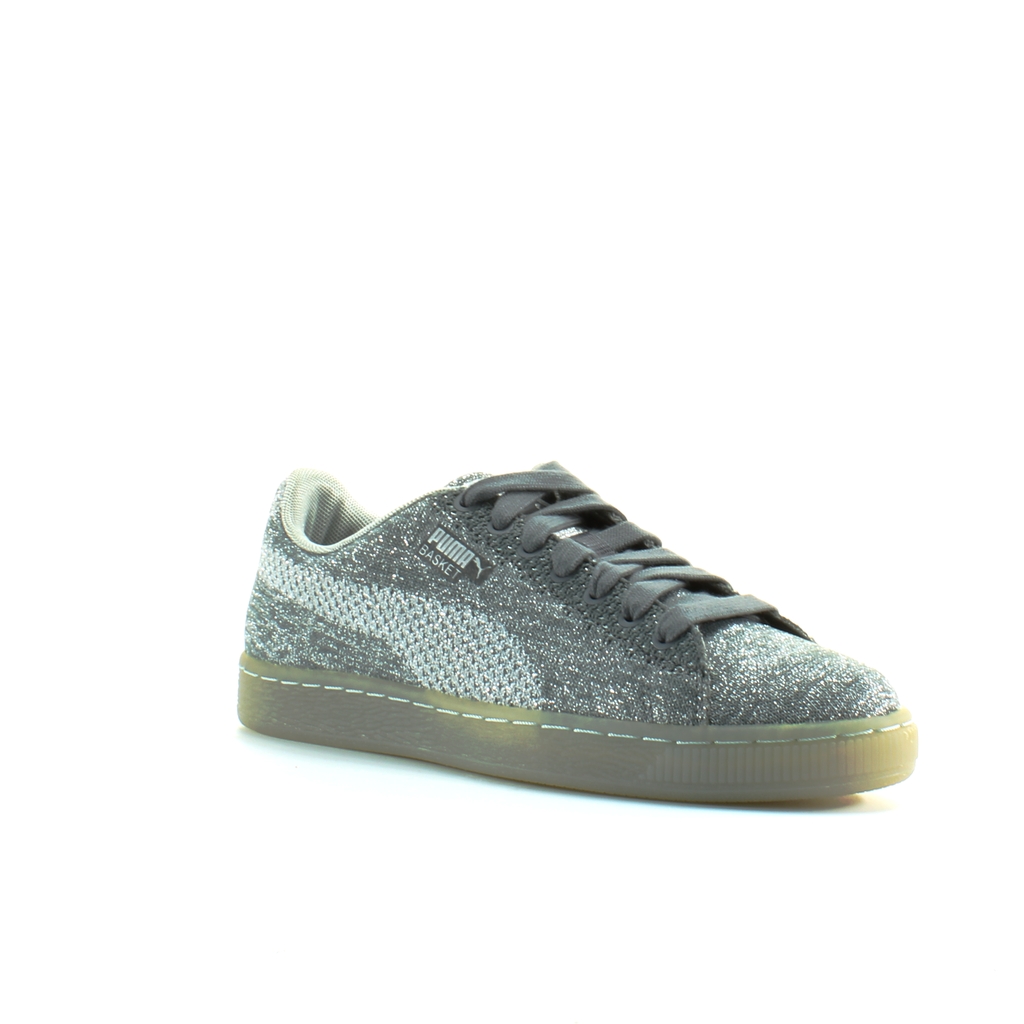 Puma Basket Knit Metallic Silver Textile Herrar Snörning Träningsskor 363087 01 – bild 2