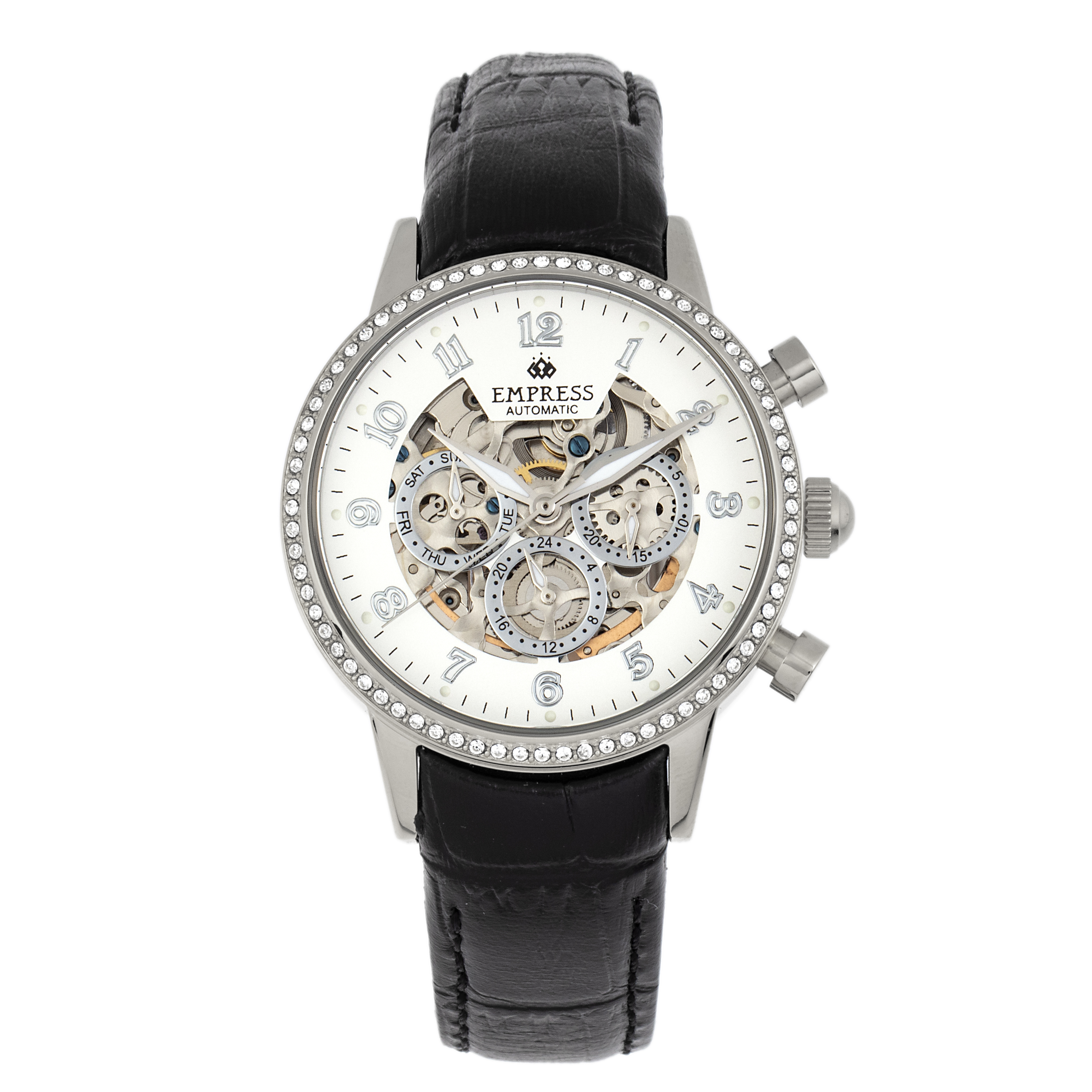 Thumbnail - Empress Beatrice Automatikuhr mit Skelett-Zifferblatt und Lederarmband mit Tag/Datum