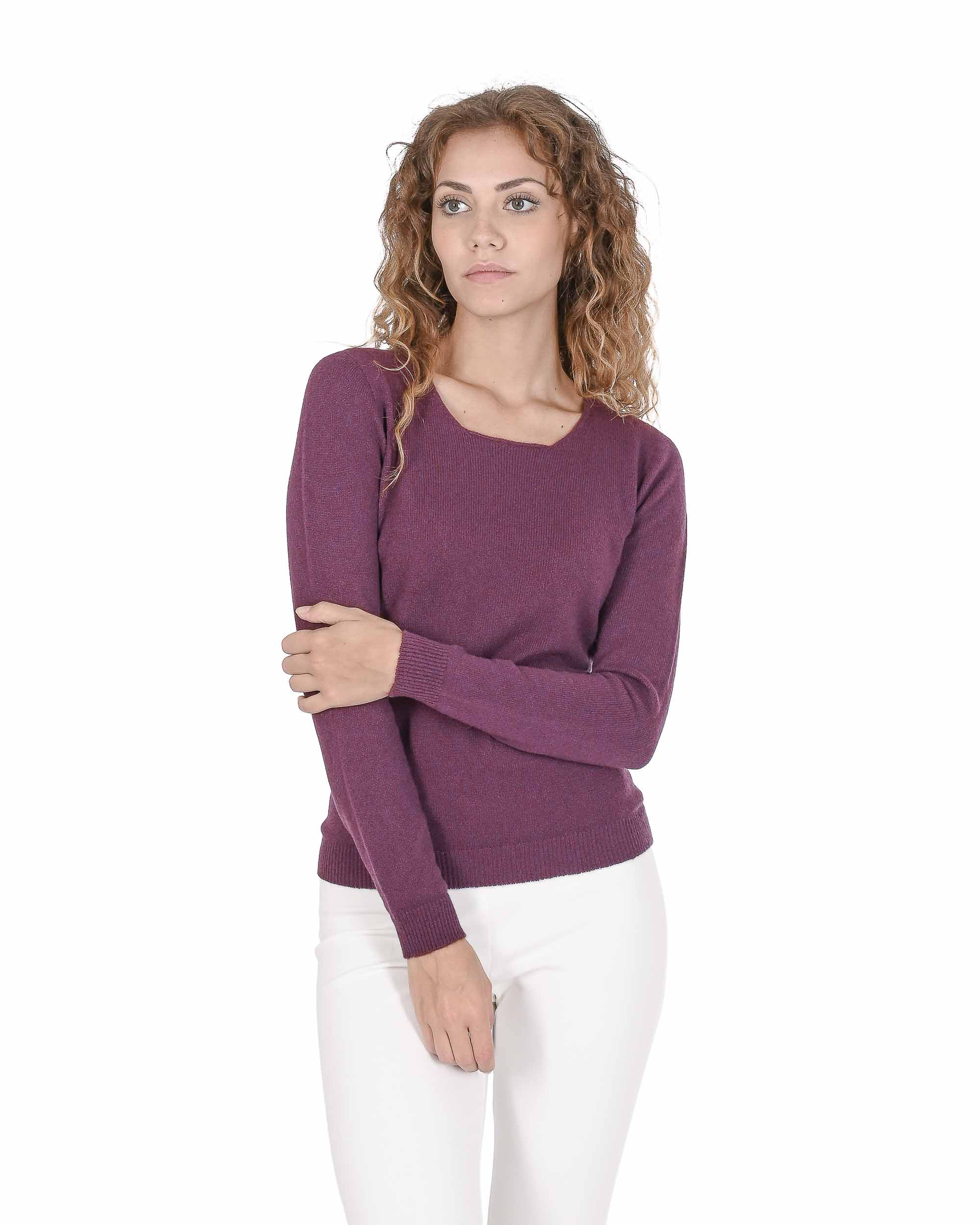 Crown of Edinburgh Cashmere Damers Fyrkantig Halsringning Tröja Coe 0024 Burgund – bild 2