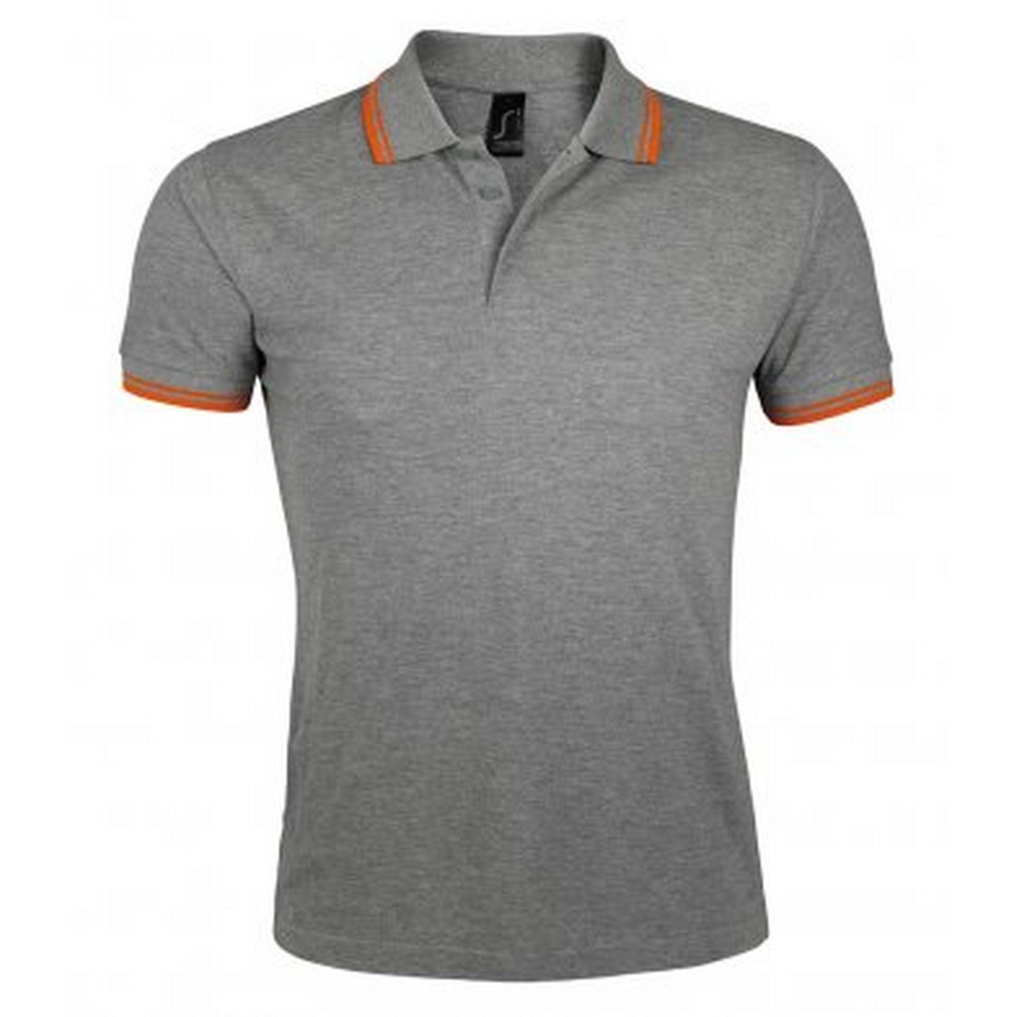 SOLS Heren Pasadena Tipped Korte Mouwen Pique Polo Shirt (Grijs Marl/Oranje)