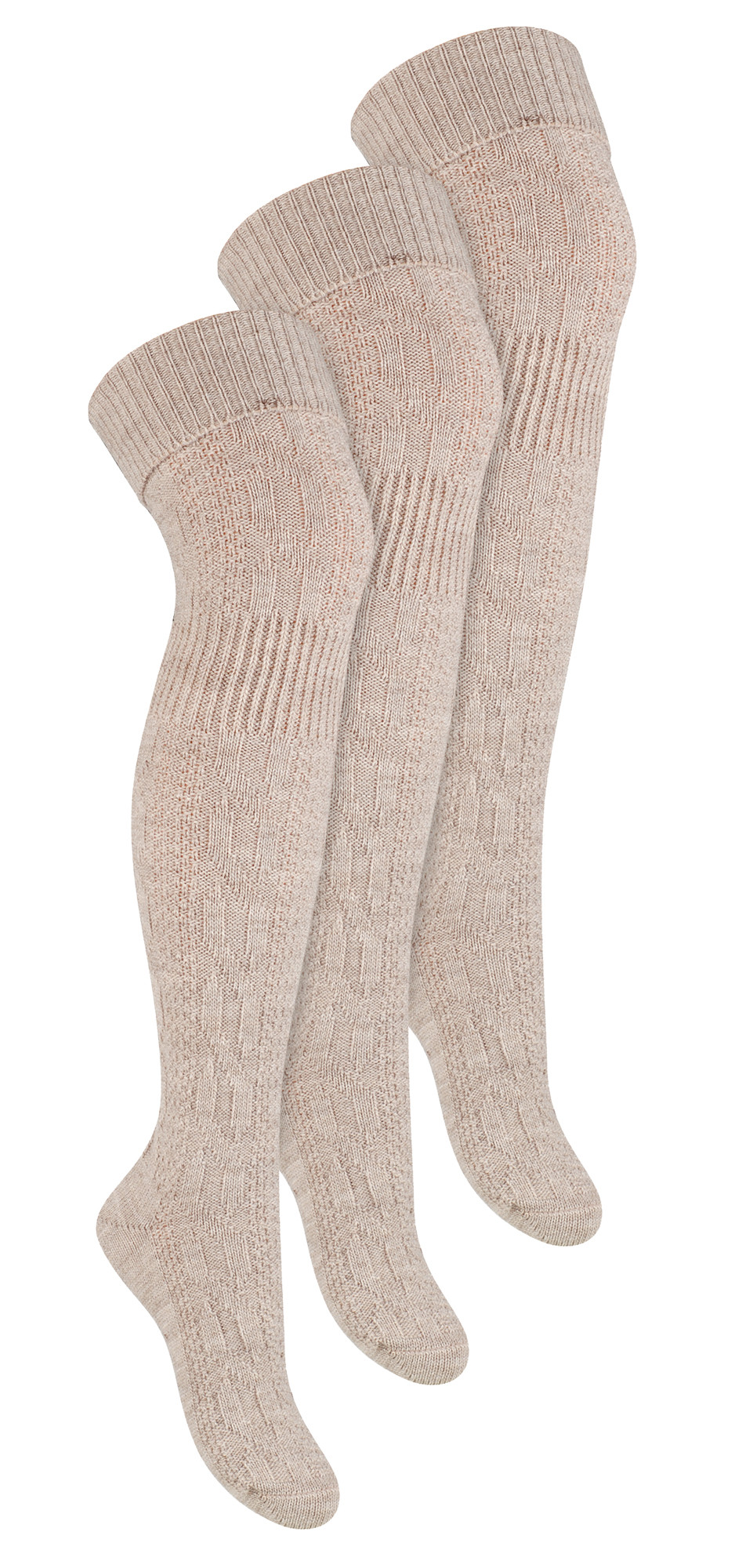 Thumbnail - 3 Paar Overknee-Wollsocken für Damen | Steven | Damen Extra lange Wollsocken Beige