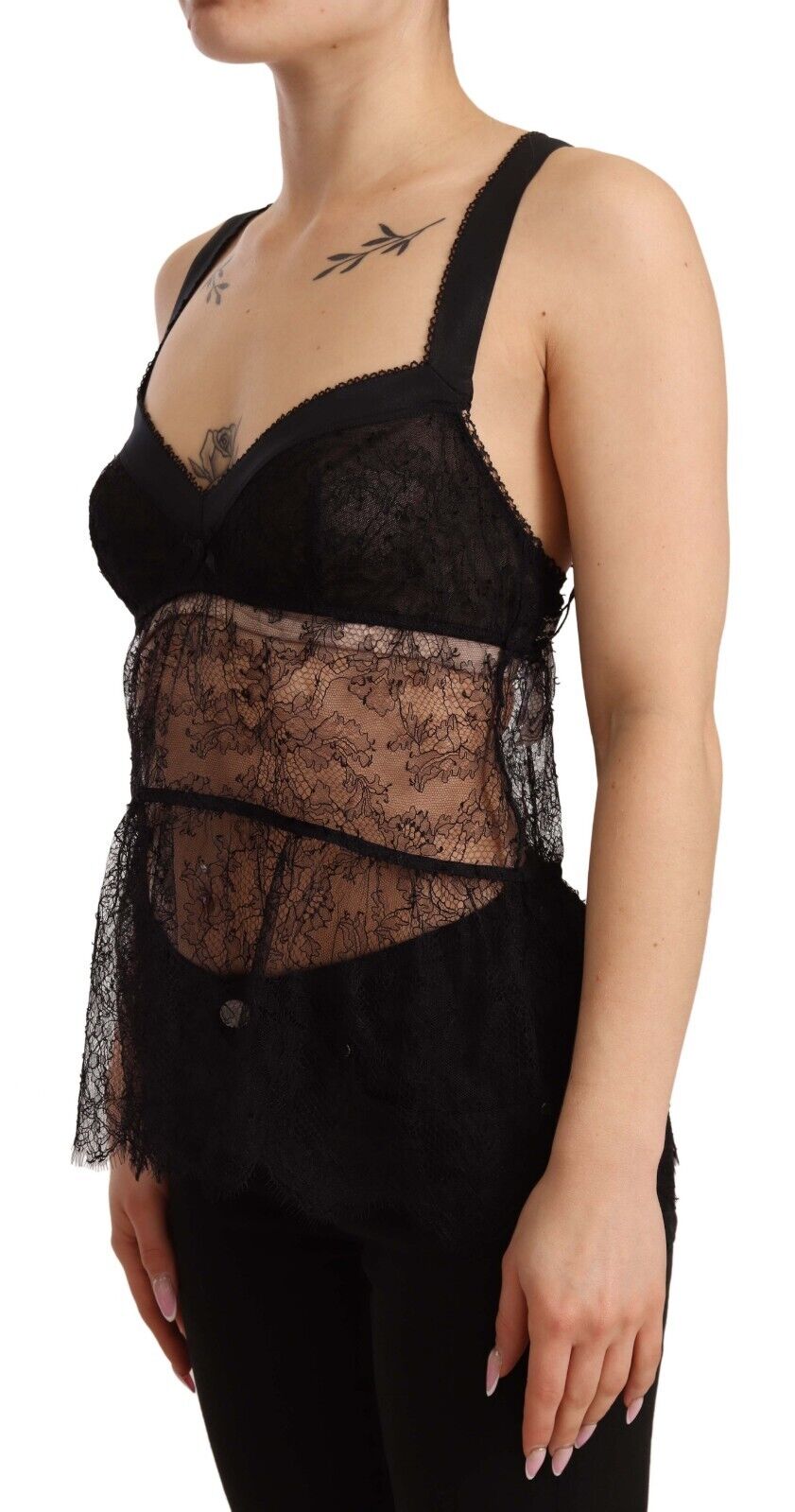 Dolce&Gabbana Kvinnors Svart Silke Spets Babydoll Nylon Undertröja dam – bild 2