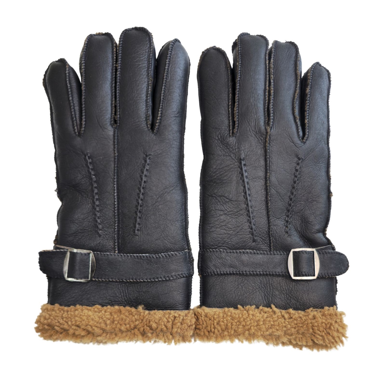 Heren Luxe Schapenleren Handschoenen Met Gesp Bruin