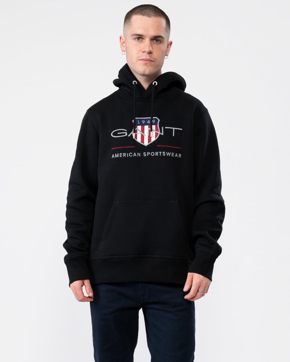 Gant Mens Regular FIt Archive Shield Pullover Hoodie - Black Cotton - Size X-Large