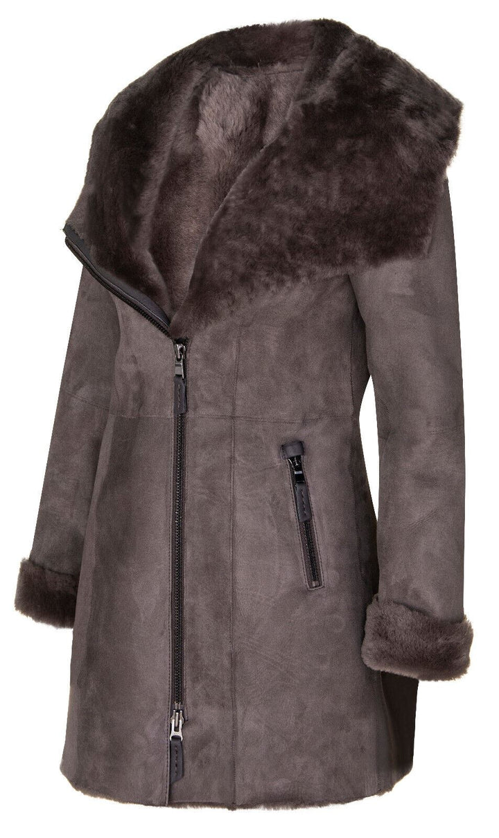 Infinity Leather Hooded Coat i merinofårskinn för damer-Antioch pälsjackor – bild 2