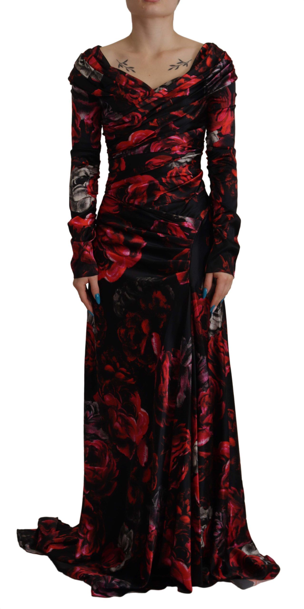 Dolce & Gabbana Black Floral Roses A-Line Sheath Gown Womens Dress Silk – Size 2XS