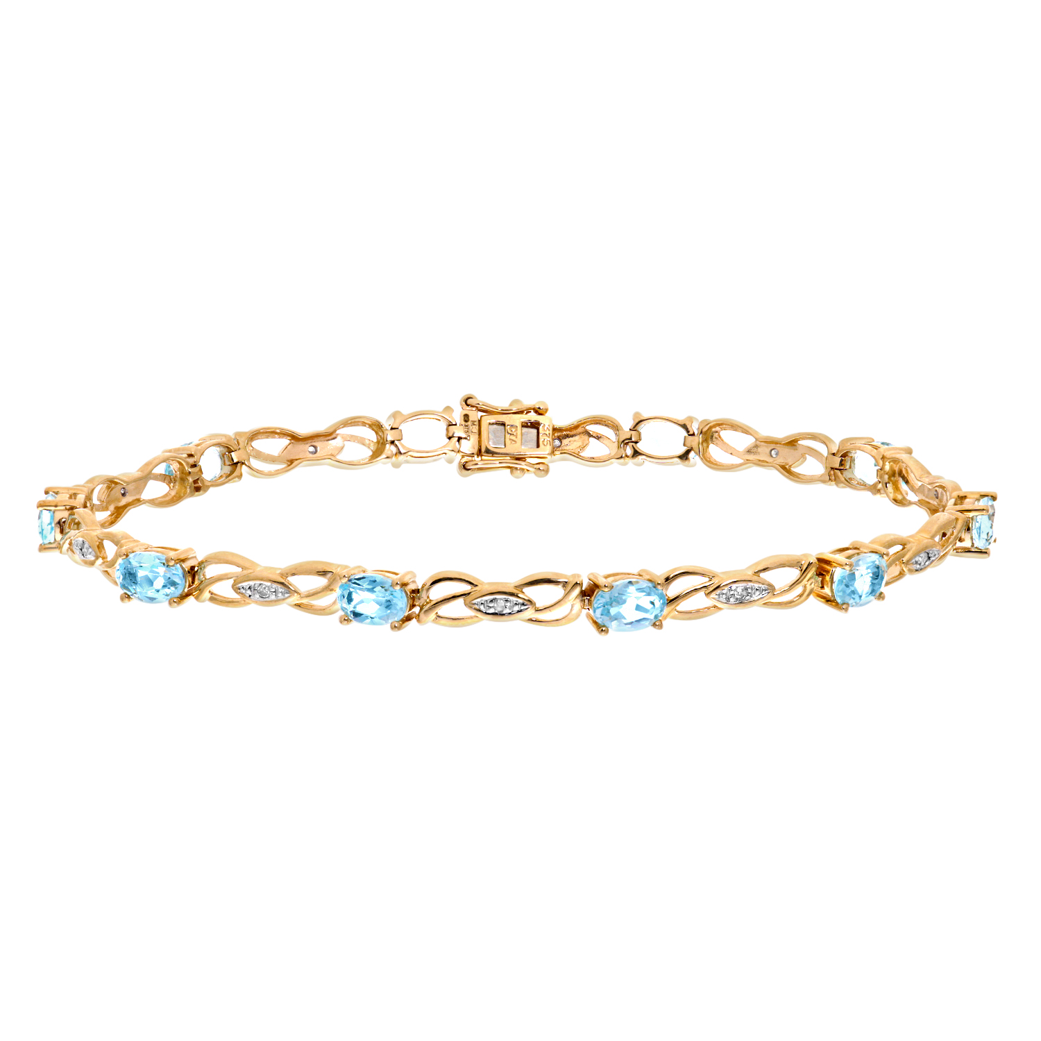 Diamant L’Eternel Womens 9ct Yellow Gold Ladies Diamond and Blue Topaz Bracelet – One Size