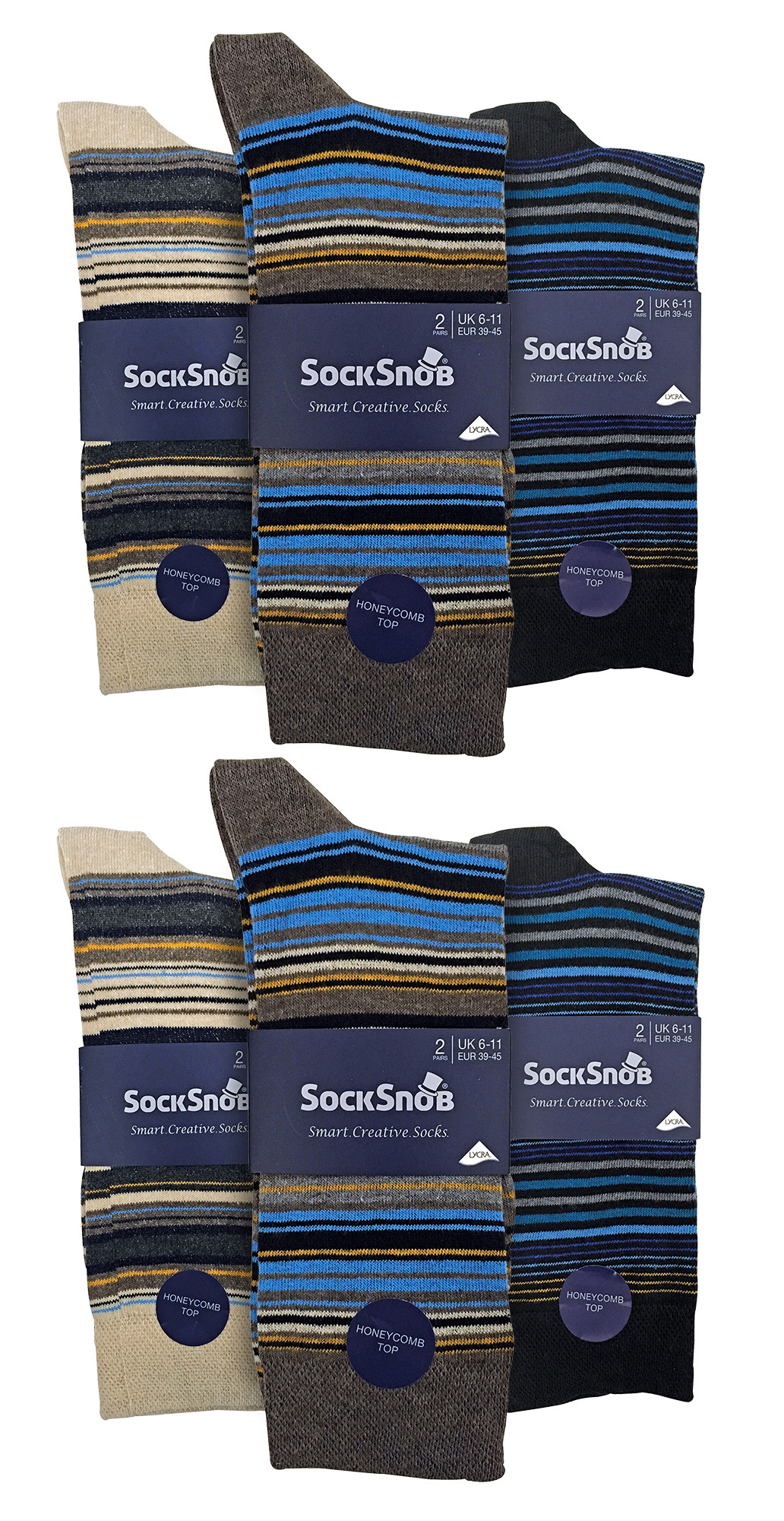 Sock Snob 12 par herrstrumpor i bomull med färgglada ränder Mönstrade Business Casual Dress Socks Bangkok – bild 2