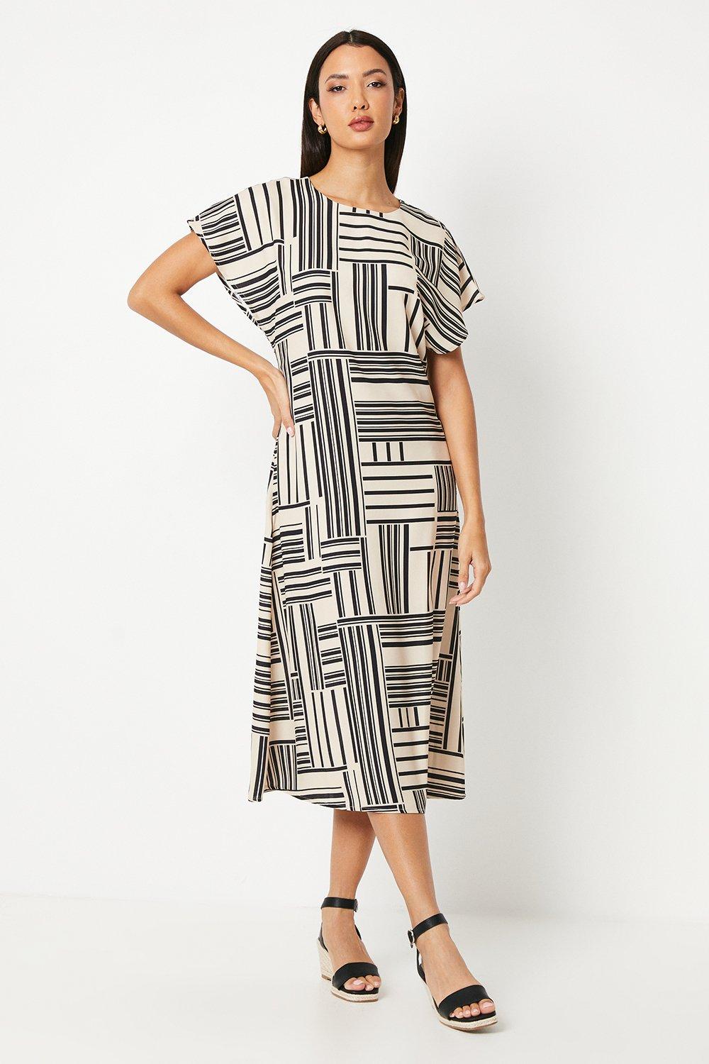 Principles Womens Mono Geo Printed Midi Dress - Monochrome Multi - Size 10 UK