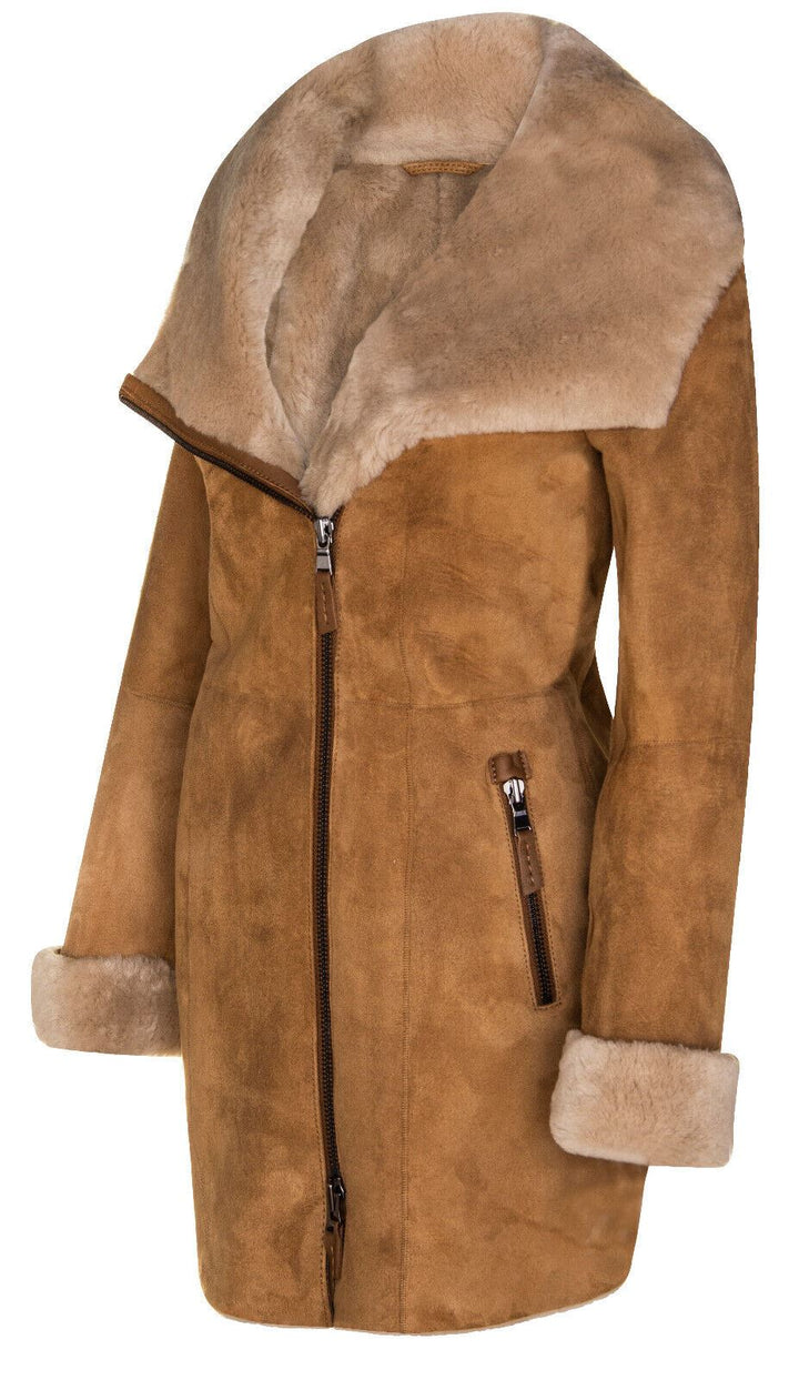 Infinity Leather Hooded Coat i merinofårskinn för damer-Antioch pälsjackor – bild 2
