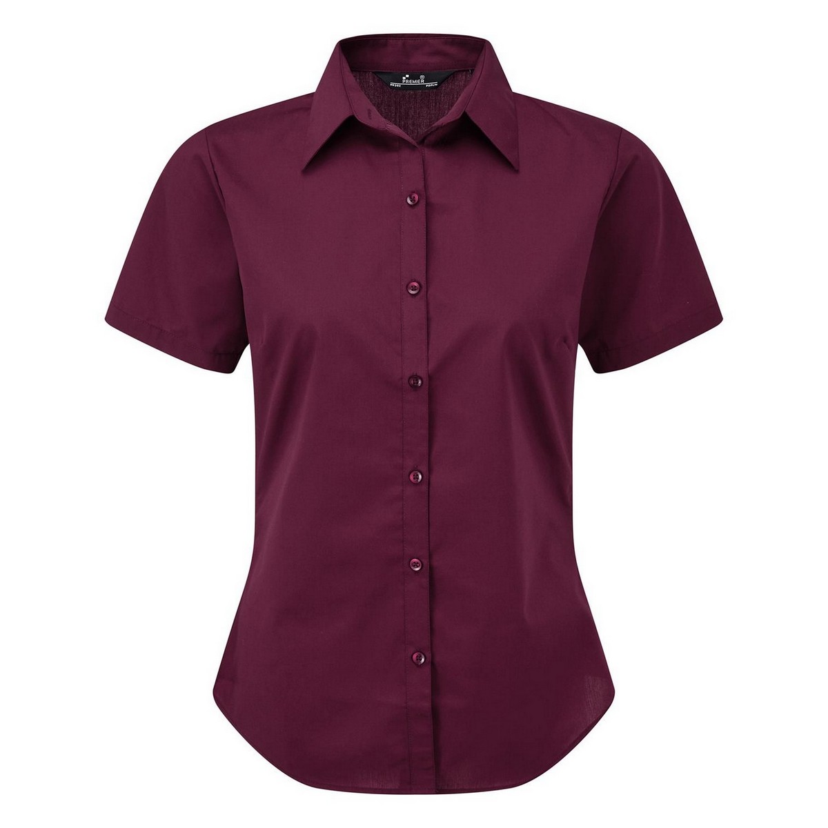 Thumbnail - Premier Damen Kurzarm Popeline Bluse / Arbeitshemd (Aubergine)