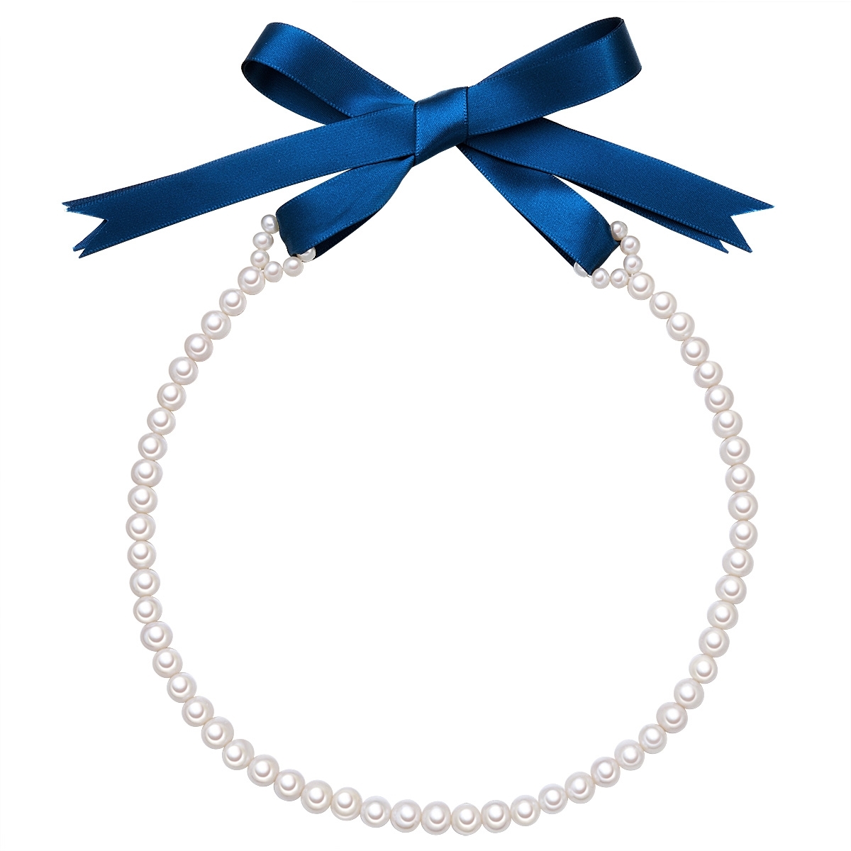 Valero Pearls Womens Necklace Freshwater Cultured White - Blue Satin - Size 45cm