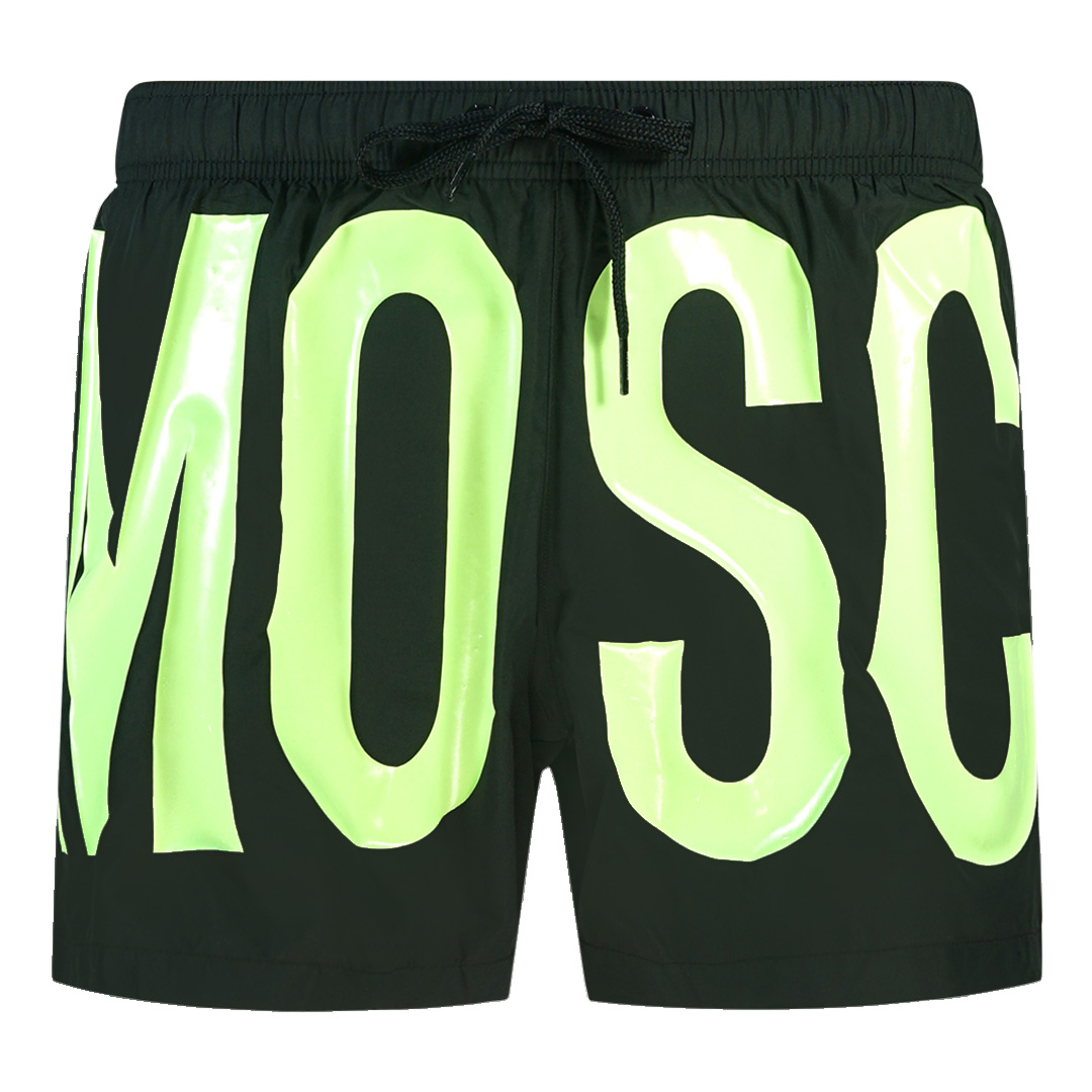 Thumbnail - Moschino Großes Gelbes Logo Schwarz Badeshorts