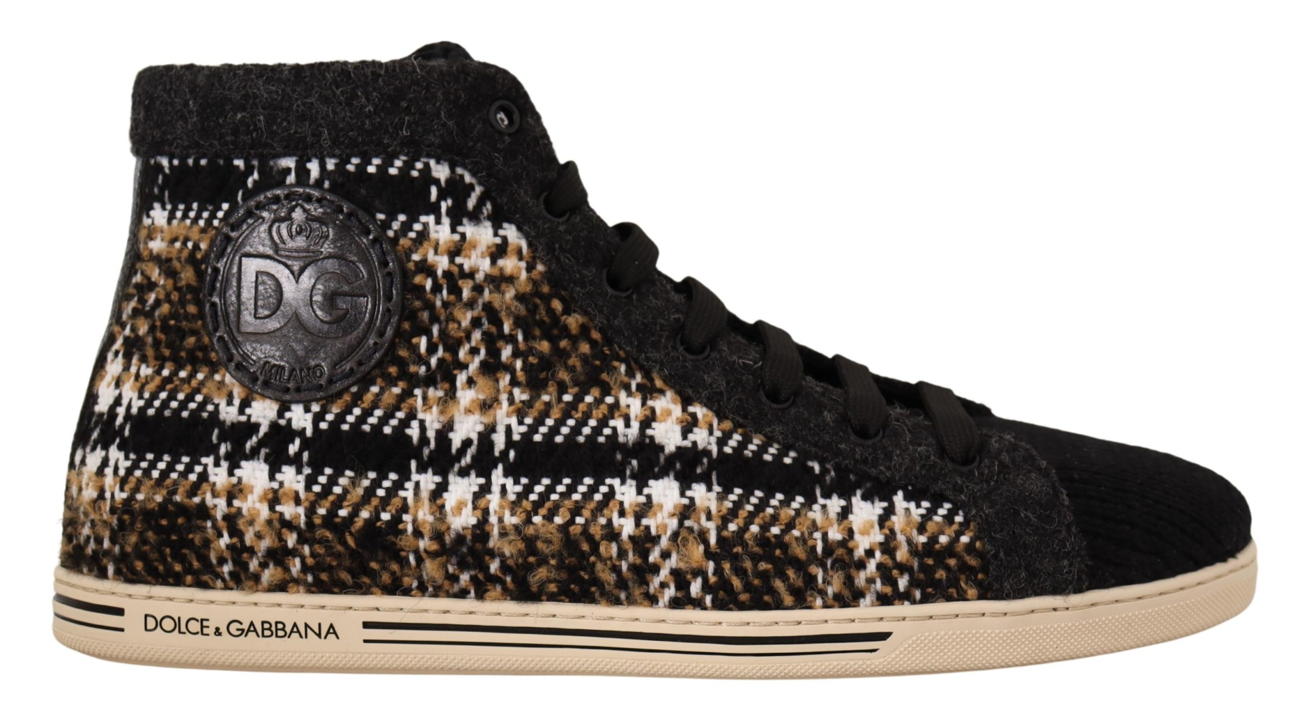 Dolce & Gabbana Mens Beige Brown Wool Cotton High Top Sneakers - Size UK 10