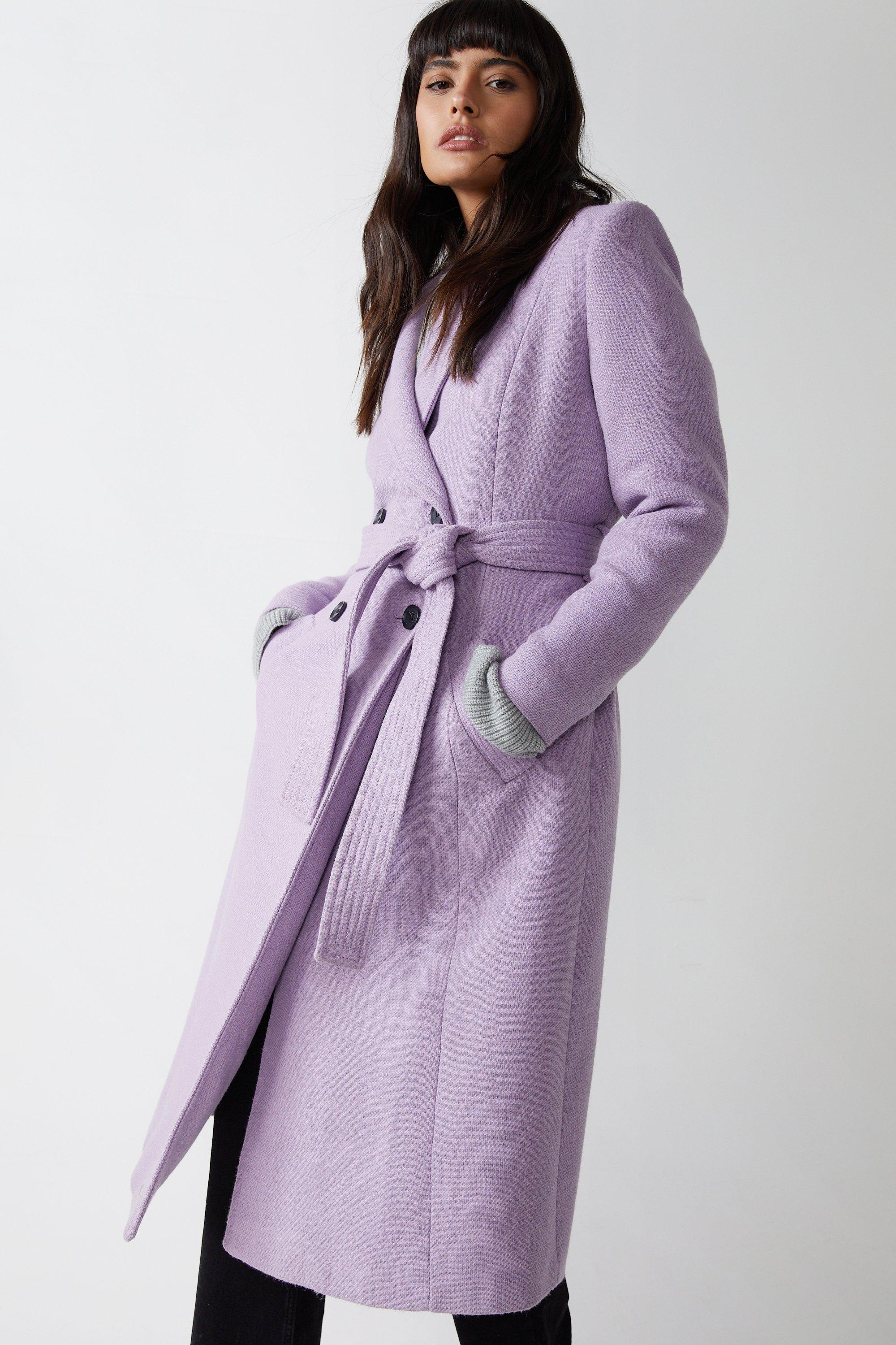 Warehouse Womens Belted Double Breasted italian wool Jacket - Lilac - Size 10 UK