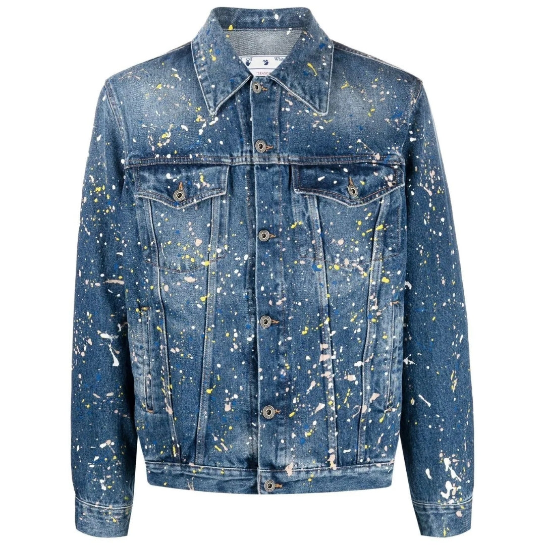 Thumbnail - Off-White Paint Splatter Skate Fit Blaue Jeansjacke