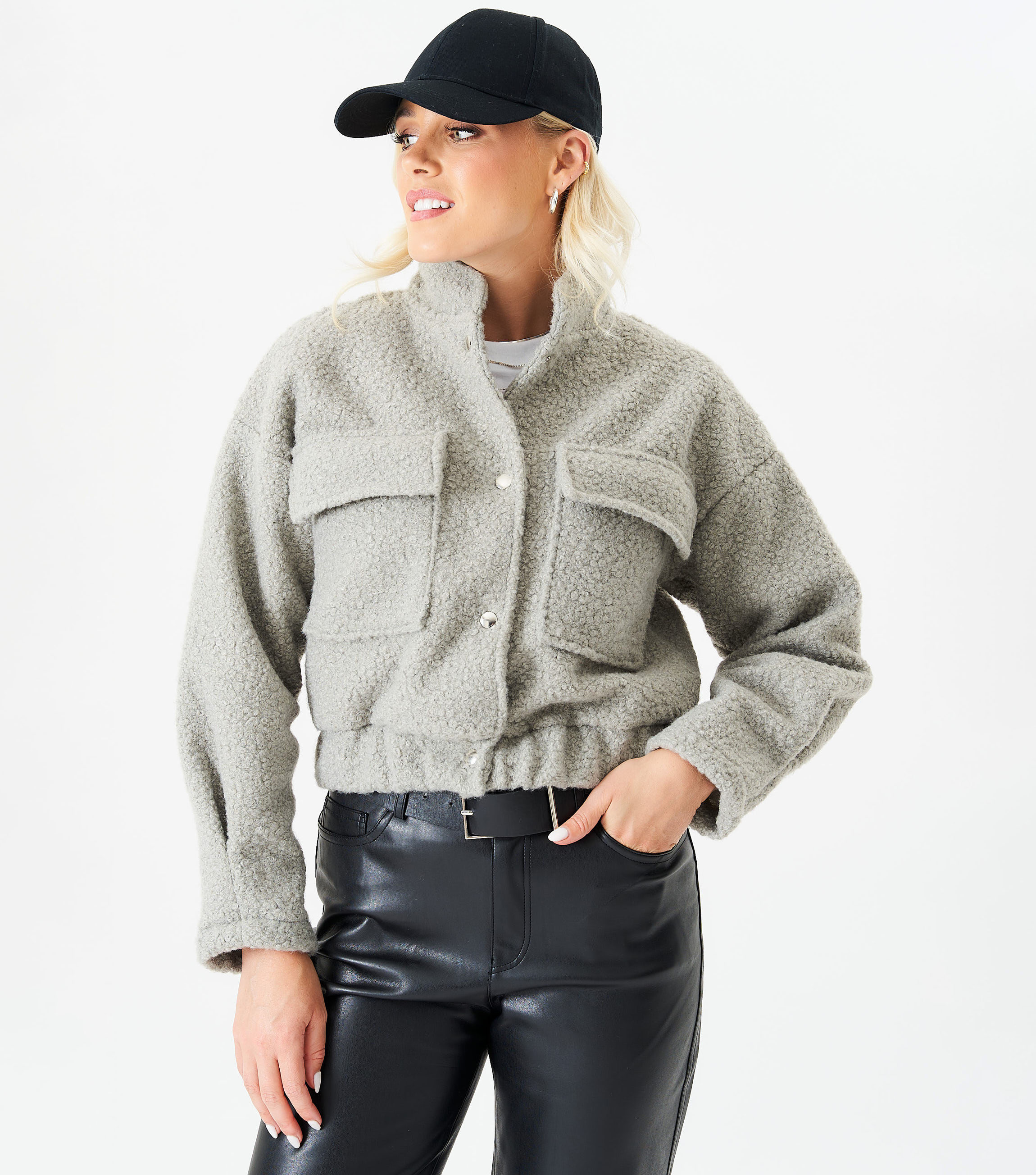 Gini London Croppad jacka i boucléull med resår i midjan dam – bild 2
