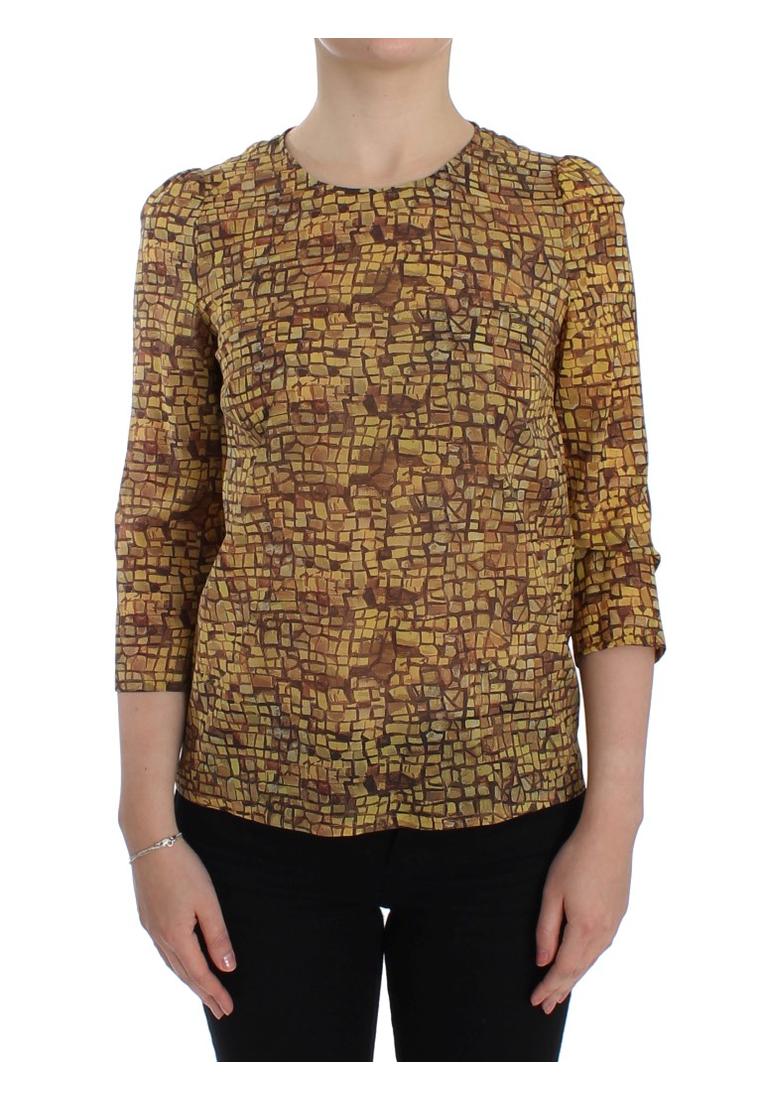 Dolce & Gabbana WoMens Multicolor Mosaic Print Silk Blouse T-shirt – Multicolour material_silk – Size IT 40 (Womens)