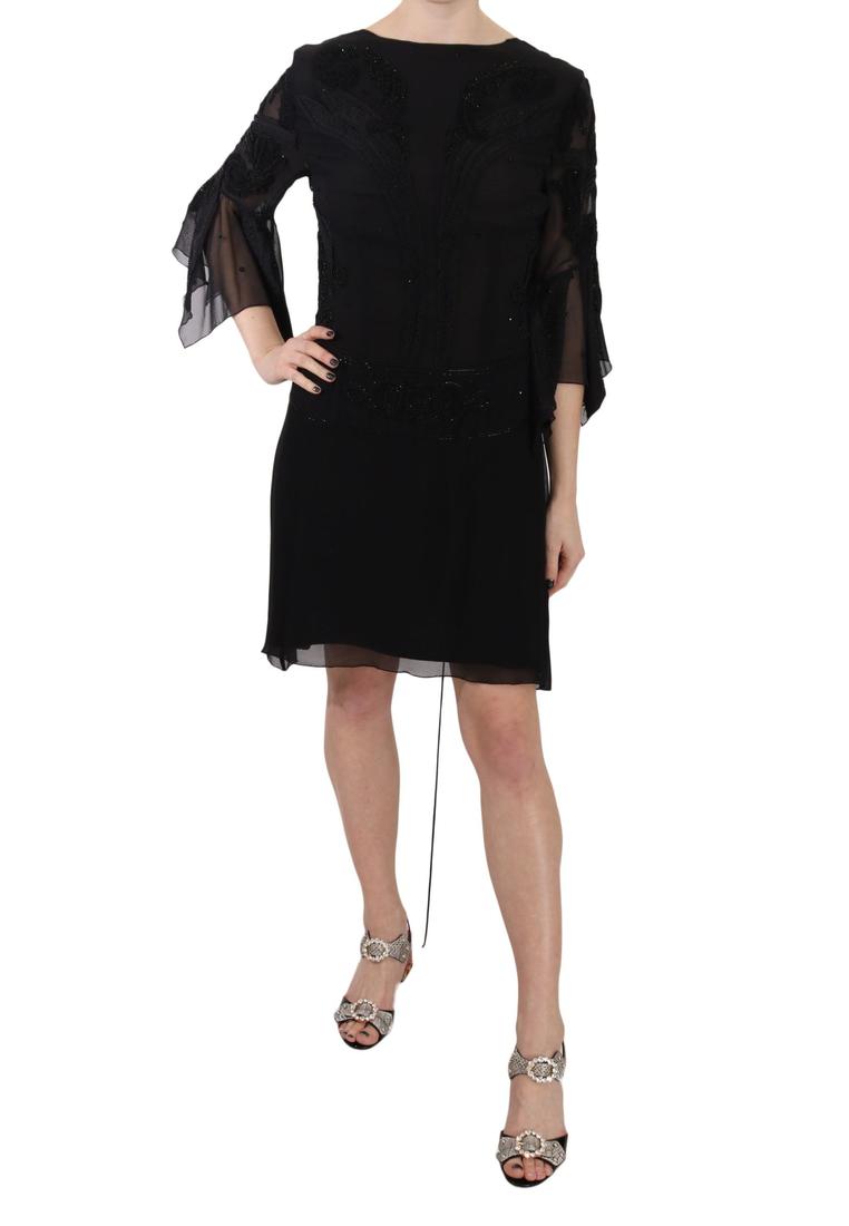 John Richmond WoMens Black Sequined Silk Mini Shift Gown material_silk – Size IT 44 (Womens)