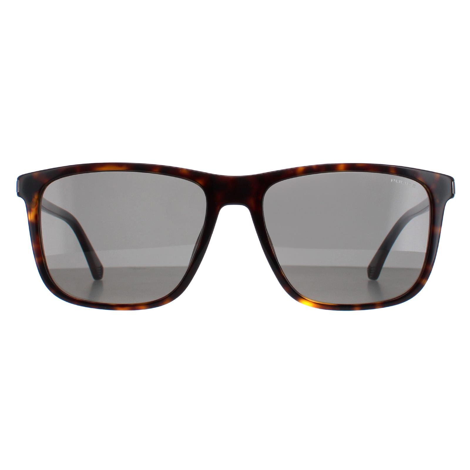Police Rectangle Mens Dark Havana Grey Green SPLE05M - Brown - One Size