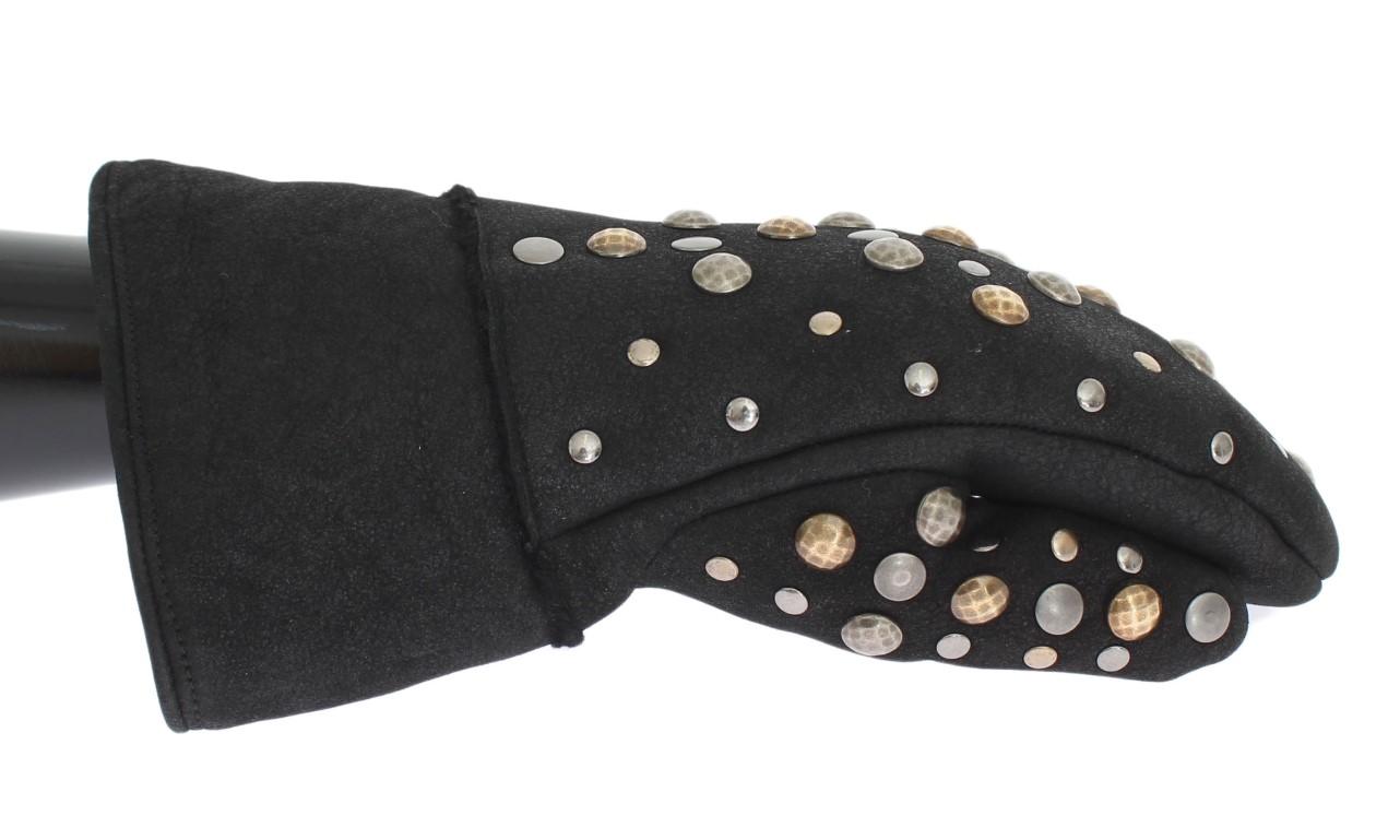 Dolce & Gabbana Mens Wool Shearling Studded Gloves - Grey - Size 9 (Gloves)