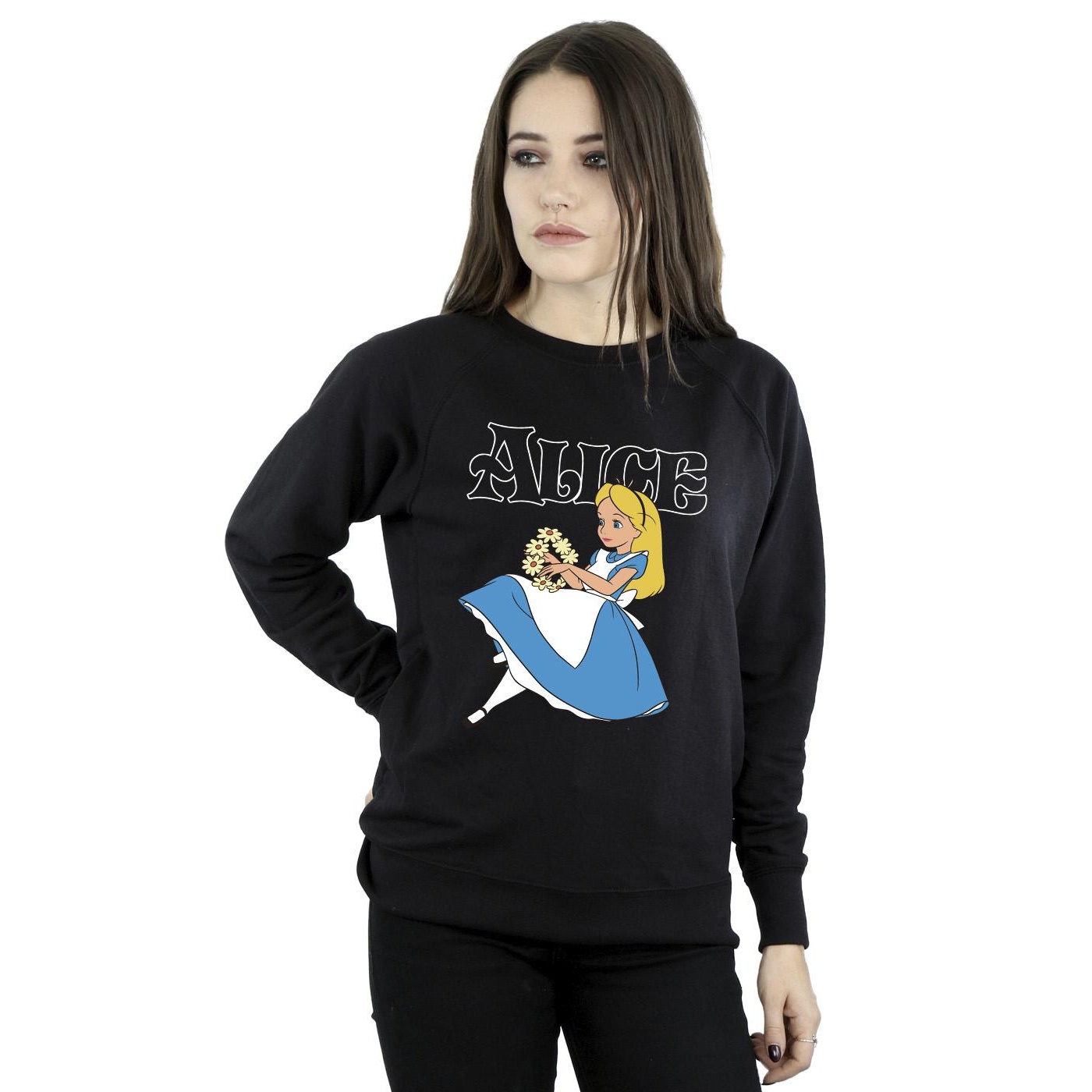 Disney Womens/Ladies Alice In Wonderland Flowers Sweatshirt (Black) dam – bild 2