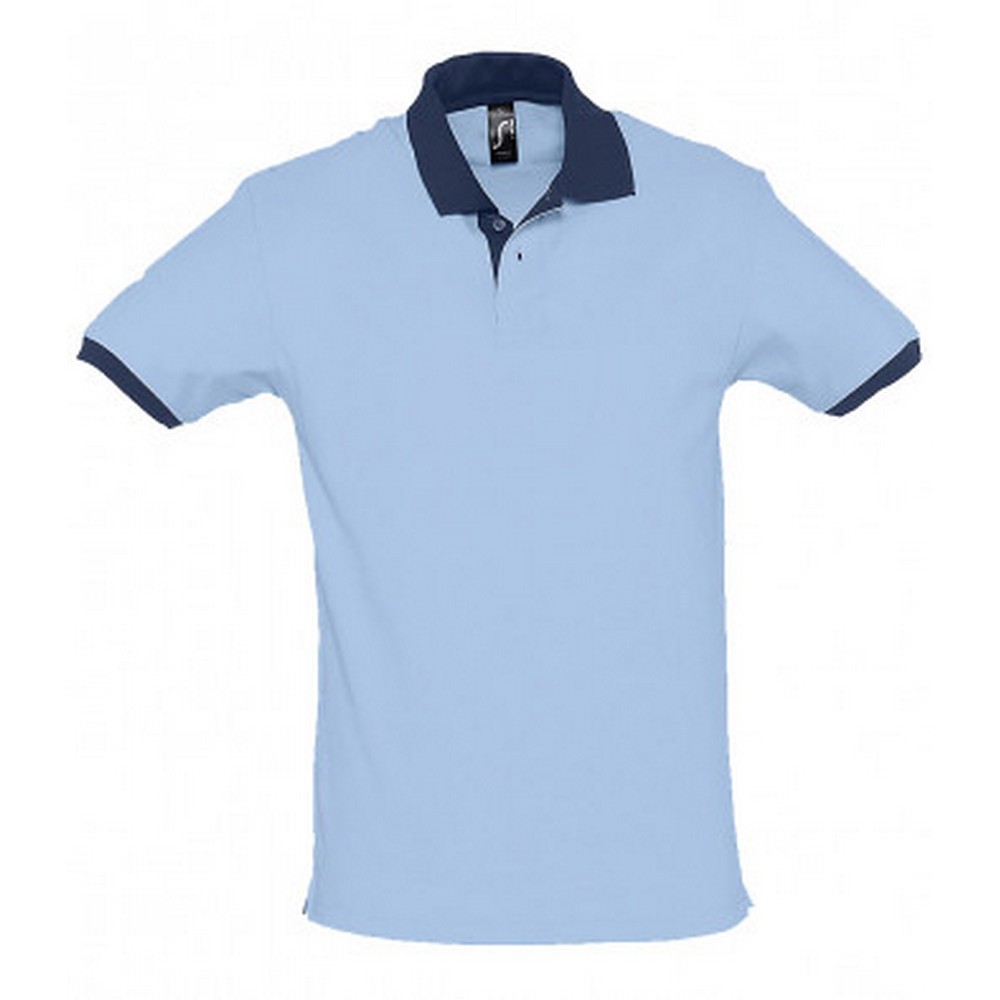 Thumbnail - SOLS Prince Unisex-Poloshirt aus kontrastierendem Piqué und Baumwolle mit kurzen Ärmeln (Himmelblau/Französisches Marine...