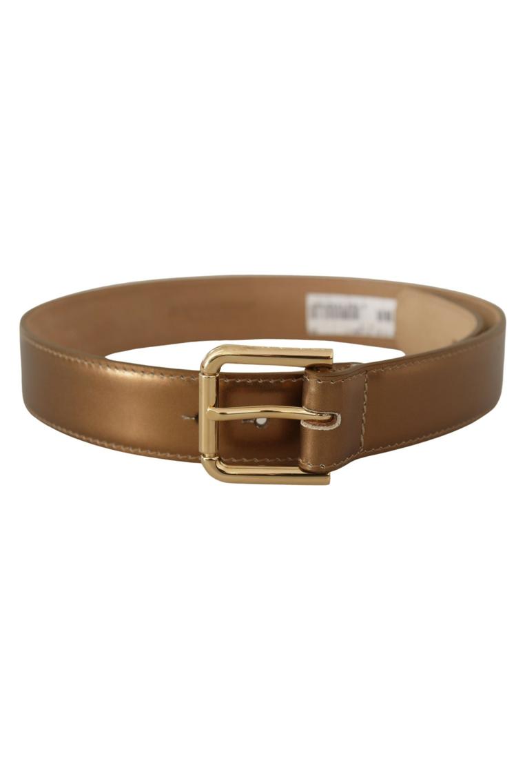 Dolce & Gabbana WoMens Bronze Leather Gold Logo Engraved Waist Buckle Belt - Size 65 cm
