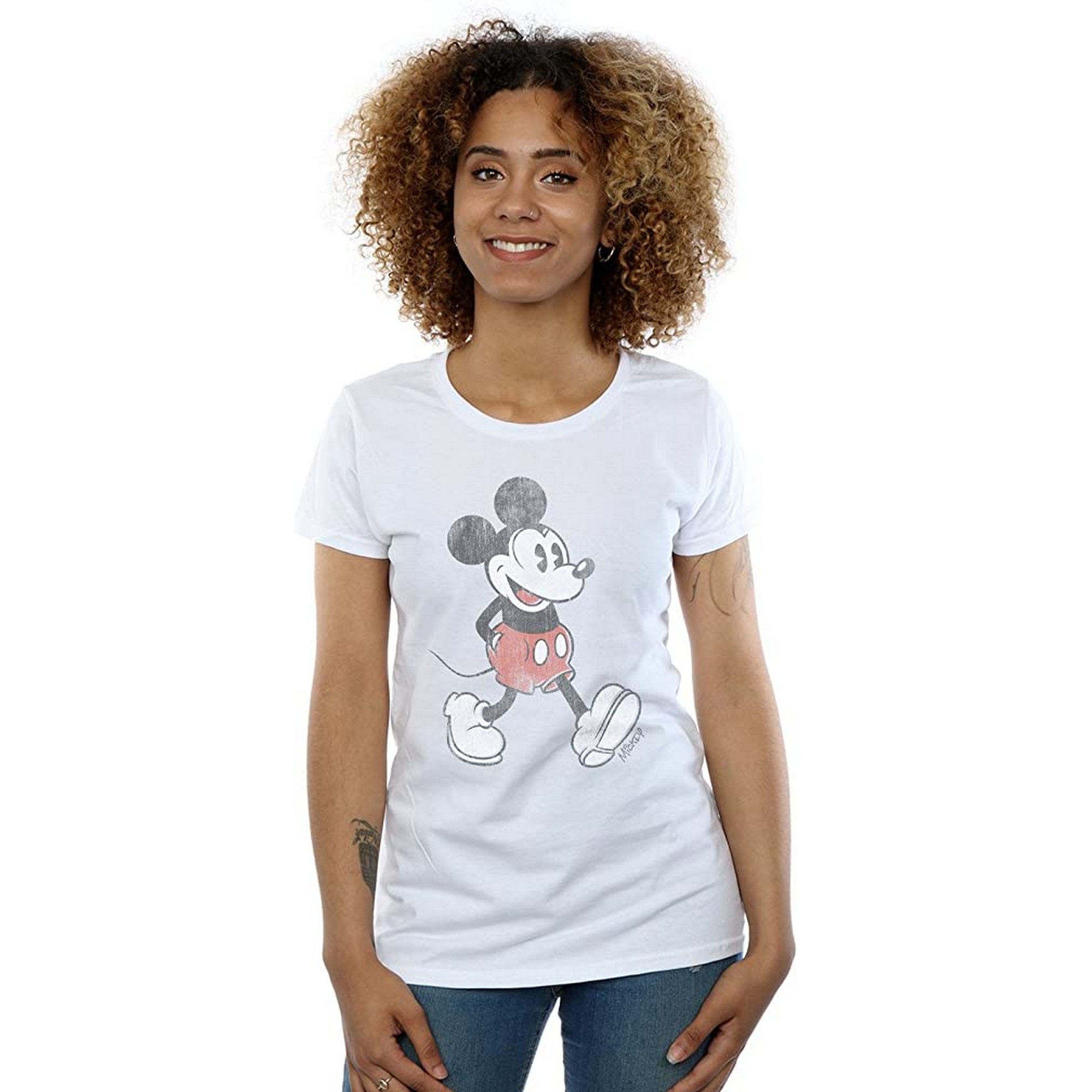 Thumbnail - Disney Damen/Damen Walking Mickey Mouse T-Shirt aus Baumwolle (Weiß)