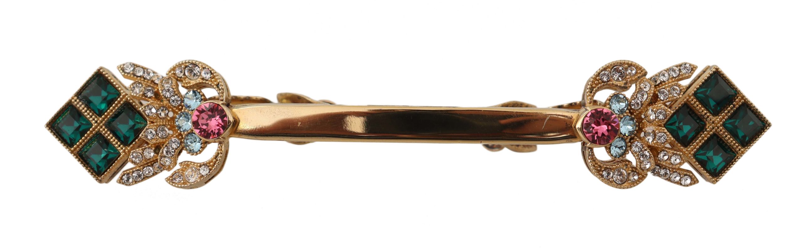 Thumbnail - Dolce & Gabbana Herren Grüner Smaragd Goldfarbener Kragenclip Krawattenbrosche