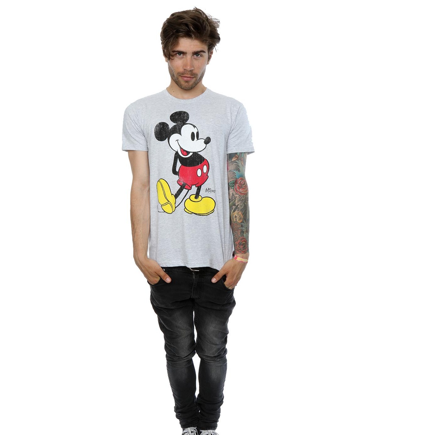 Disney Mens Mickey Mouse Classic Kick T-Shirt (Heather Grey) herr – bild 2