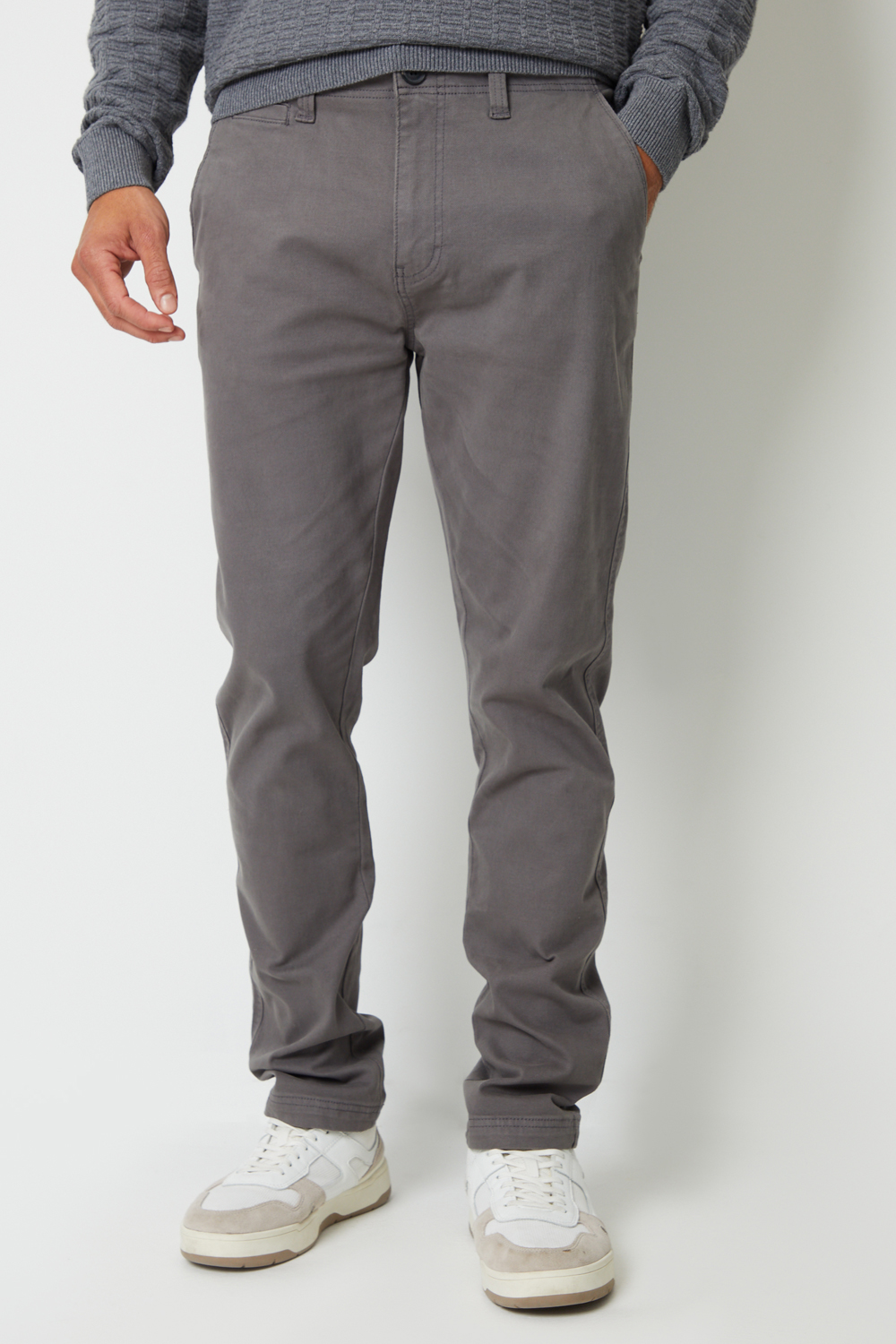 Threadbare Mens Dark Grey Slim Fit Canvas Trousers With Stretch - Size 36W/32L