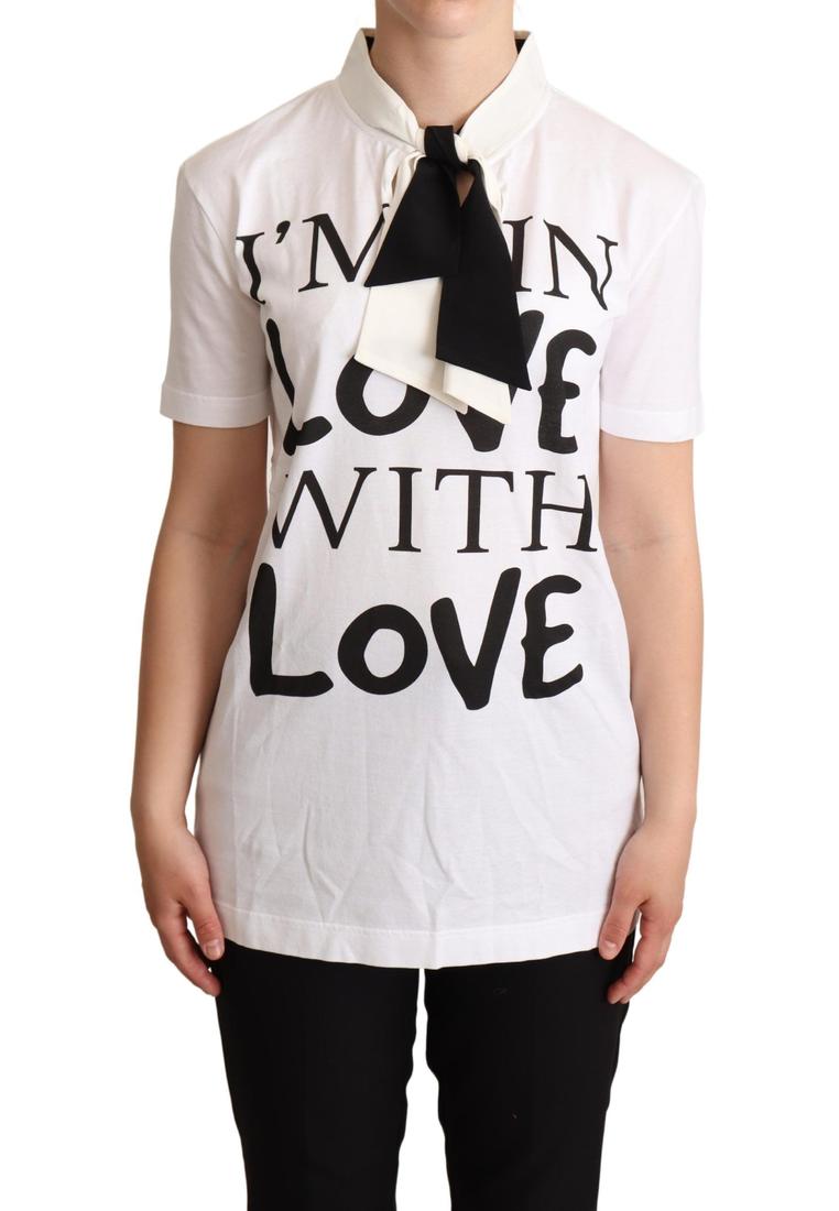 Dolce & Gabbana WoMens White Cotton Silk Blend Ascot Collar T-shirt material_cotton – Size IT 36 (Womens)