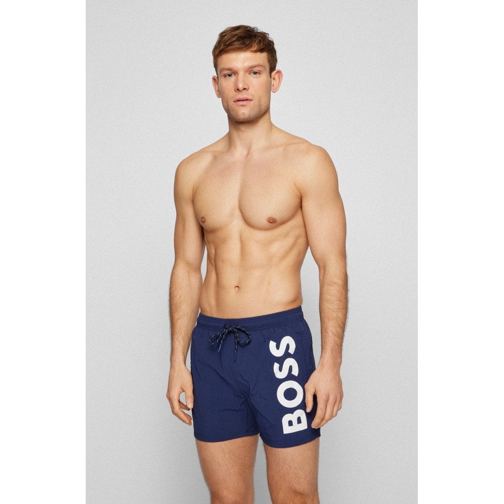 Boss Orange Octopus Bold Logo Mens Swim Shorts - Navy Polyamide - Size Large
