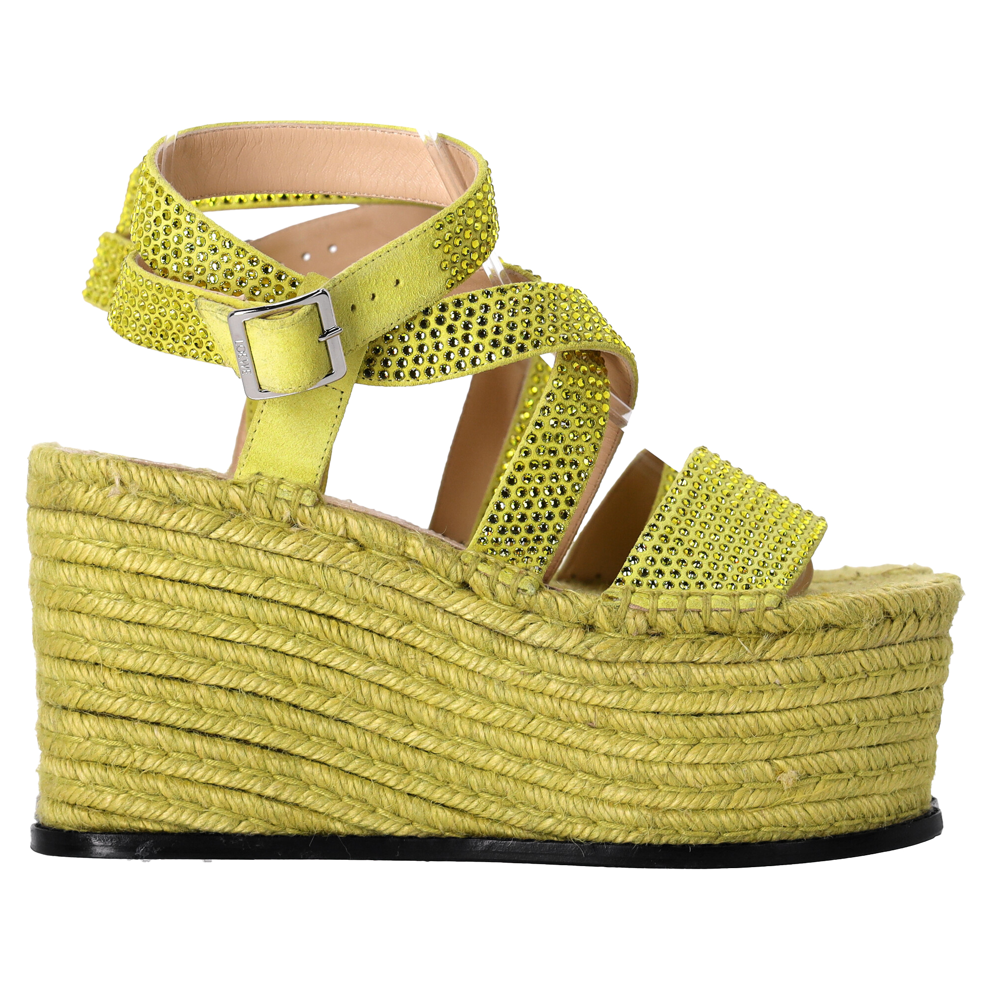 Loewe Pre-owned Womens x Paula’s Ibiza Embellished Petal Espadrille Platform Sandals in Lime Suede – Yellow – Size EU 38