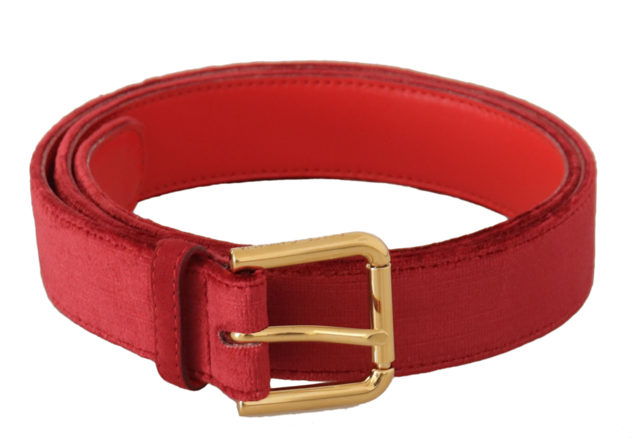 Dolce & Gabbana Womens Authentic Leather Belt with Engraved Logo Buckle - Red Suede - Size 85 cm