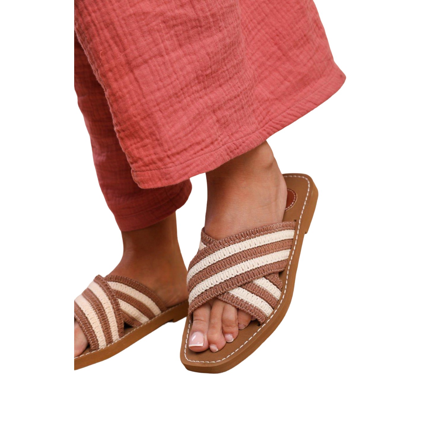 Thumbnail - Where's That From - Damen Flipflops "Arizona", Mit Streifen (Mokka/Beige)