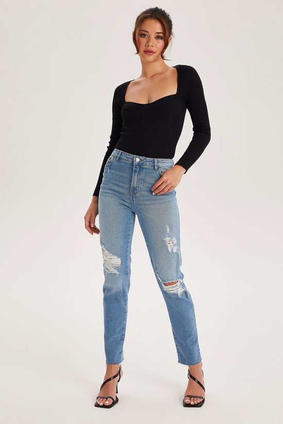 Urban Bliss Womens Blue High Rise Slim Ripped Jean - Size 8 UK