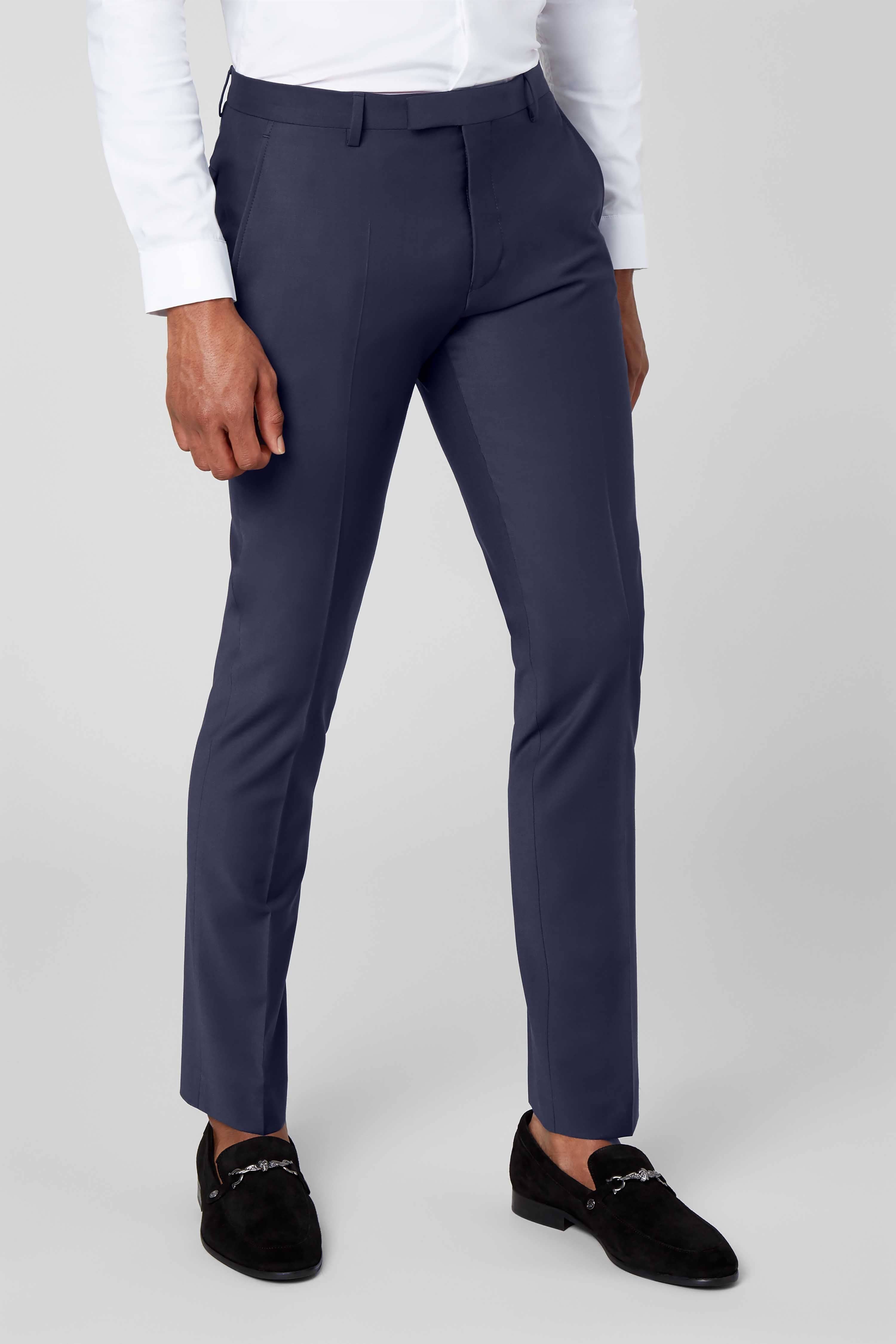 Twisted Tailor Mens Ellroy Skinny Fit Navy Wool Trousers - Size 42 Regular