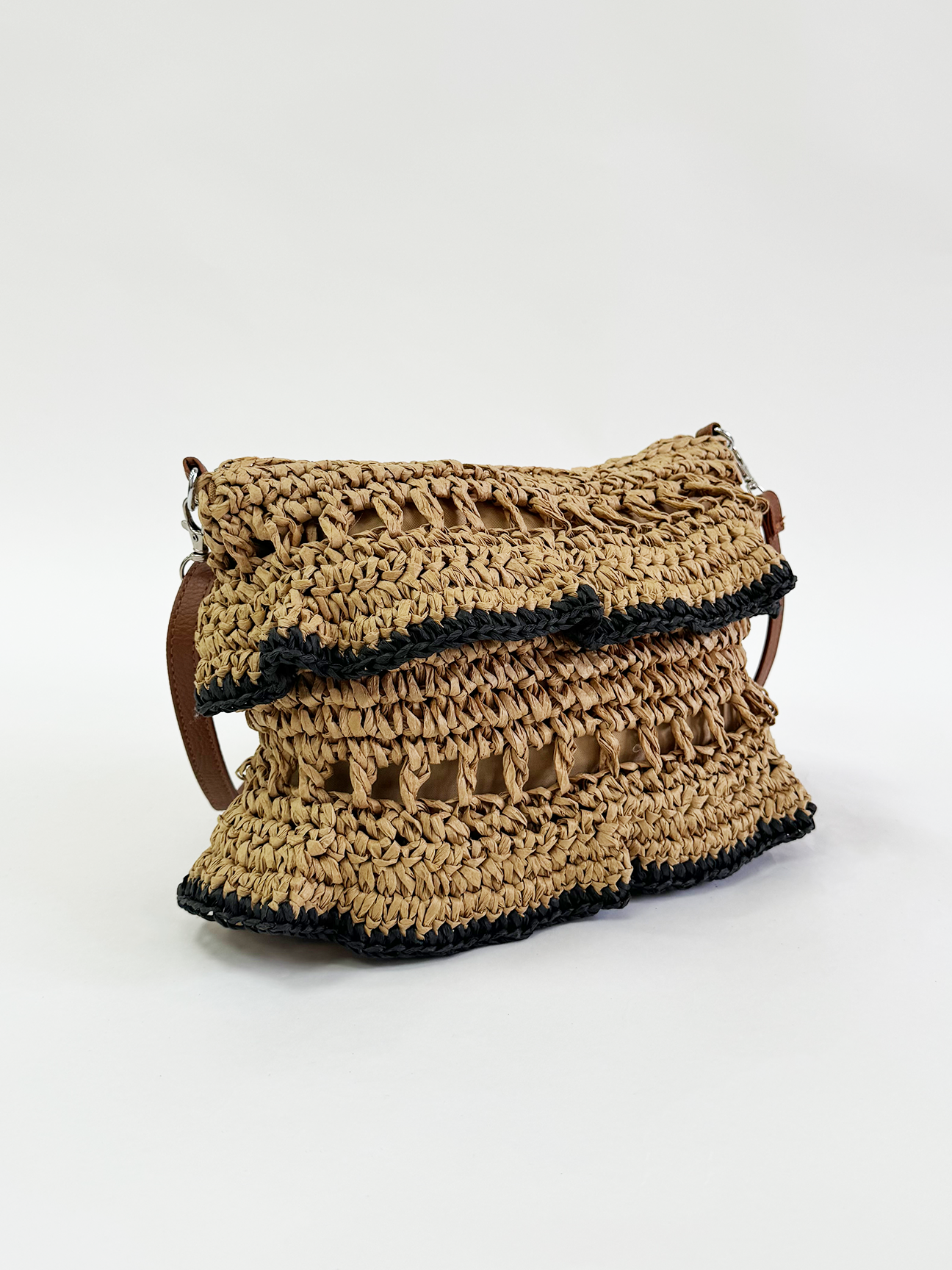 SVNX Womens Straw Shoulder Bag with Frill Detail - Beige - One Size