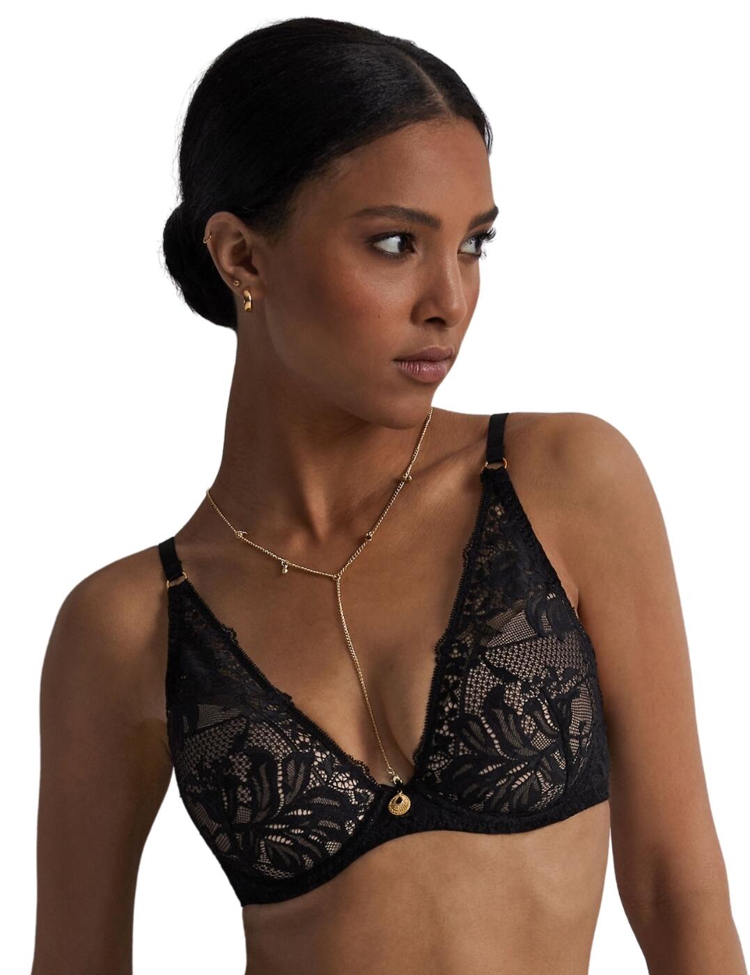 Aubade Womens Gold Pleasure Plunge Bra – Black Polyamide – Size 32E