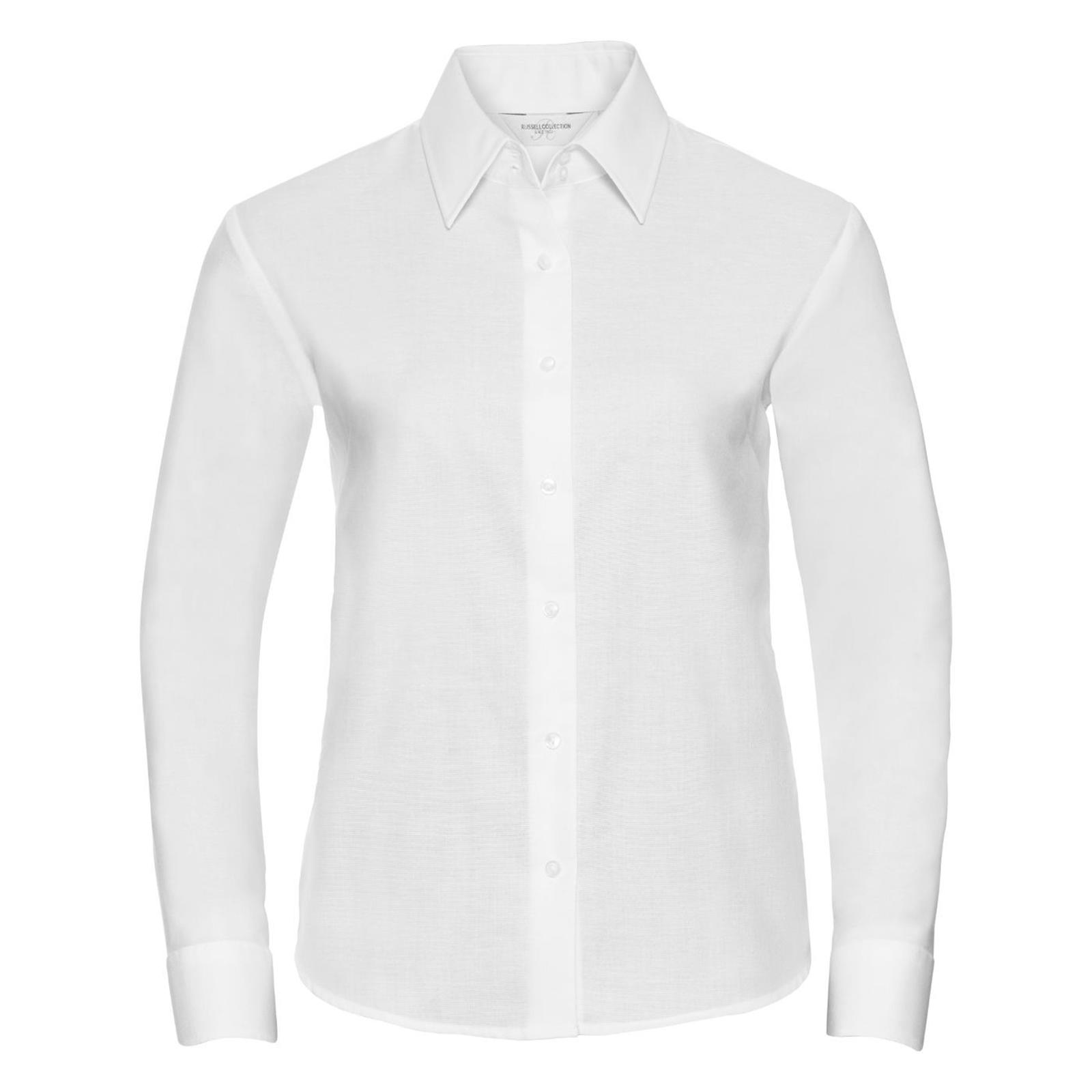 Russell Collection Easy Care Oxford Bluse, Langarm (Weiß)